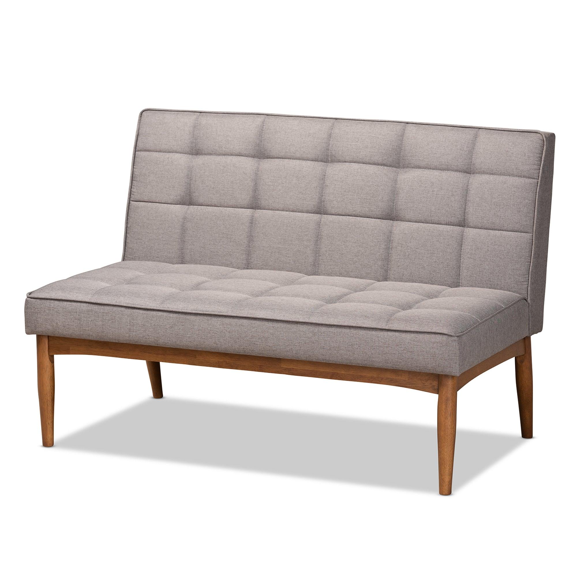 Sanford Mid-Century Modern Fabric Upholstered and Finished Wood 2-Piece Dining Nook Banquette Set