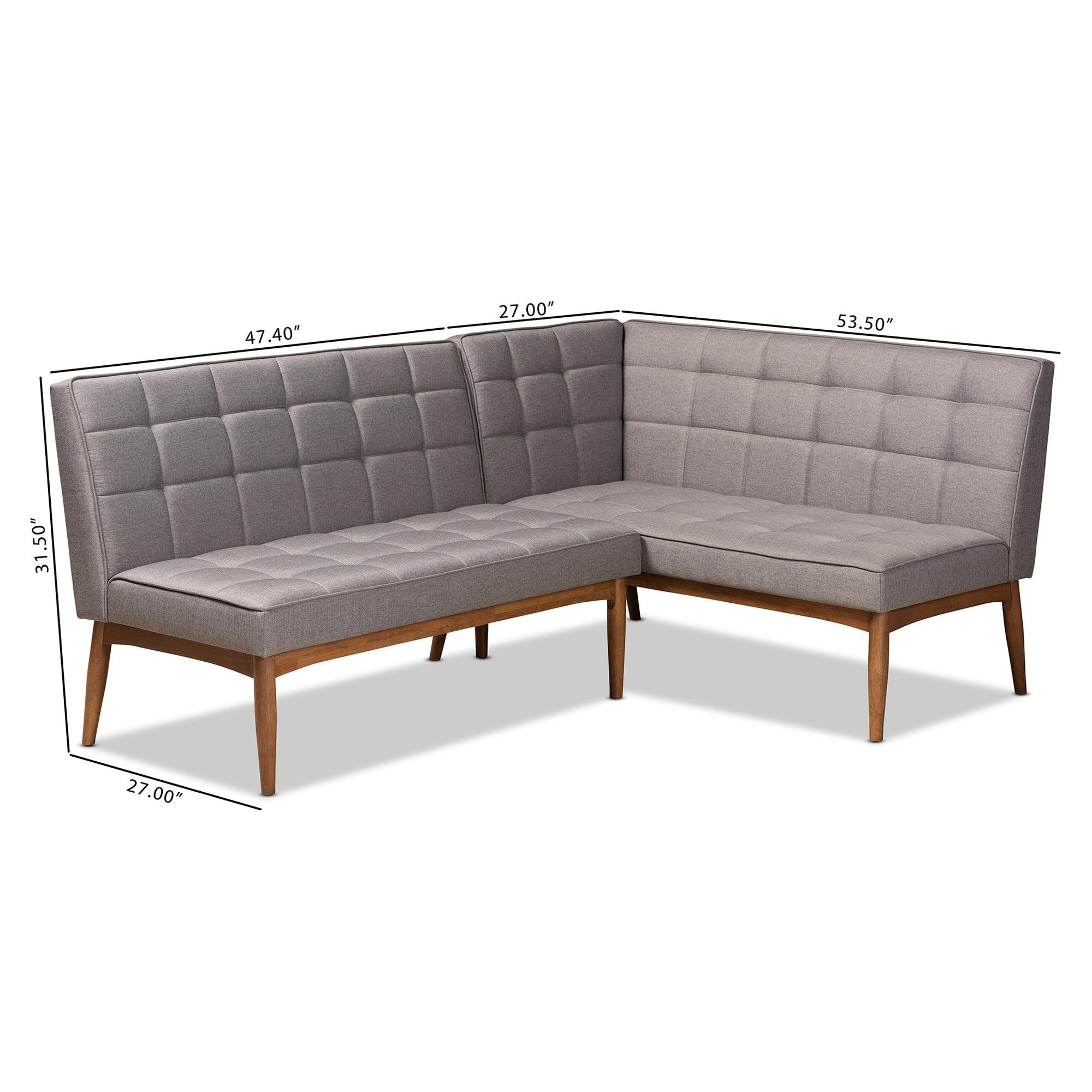 Sanford Mid-Century Modern Fabric Upholstered and Finished Wood 2-Piece Dining Nook Banquette Set