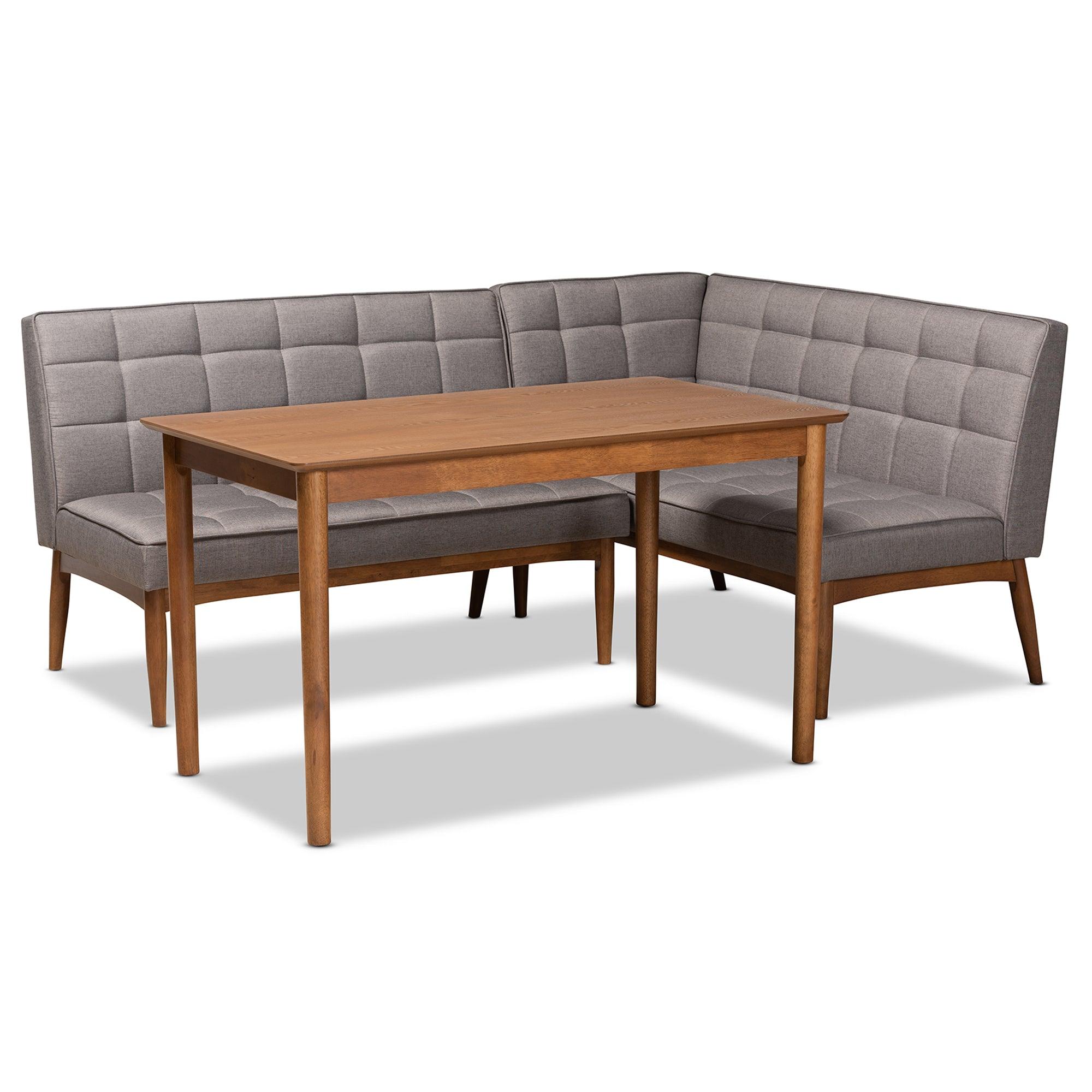 Sanford Mid-Century Modern Fabric Upholstered and Finished Wood 3-Piece Dining Nook Set