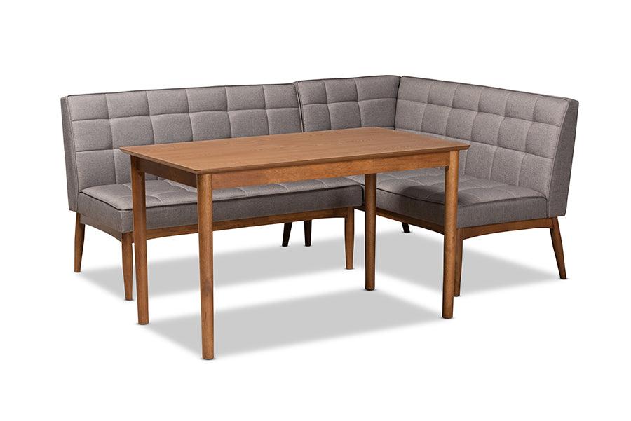 Sanford Mid-Century Modern Fabric Upholstered and Finished Wood 3-Piece Dining Nook Set