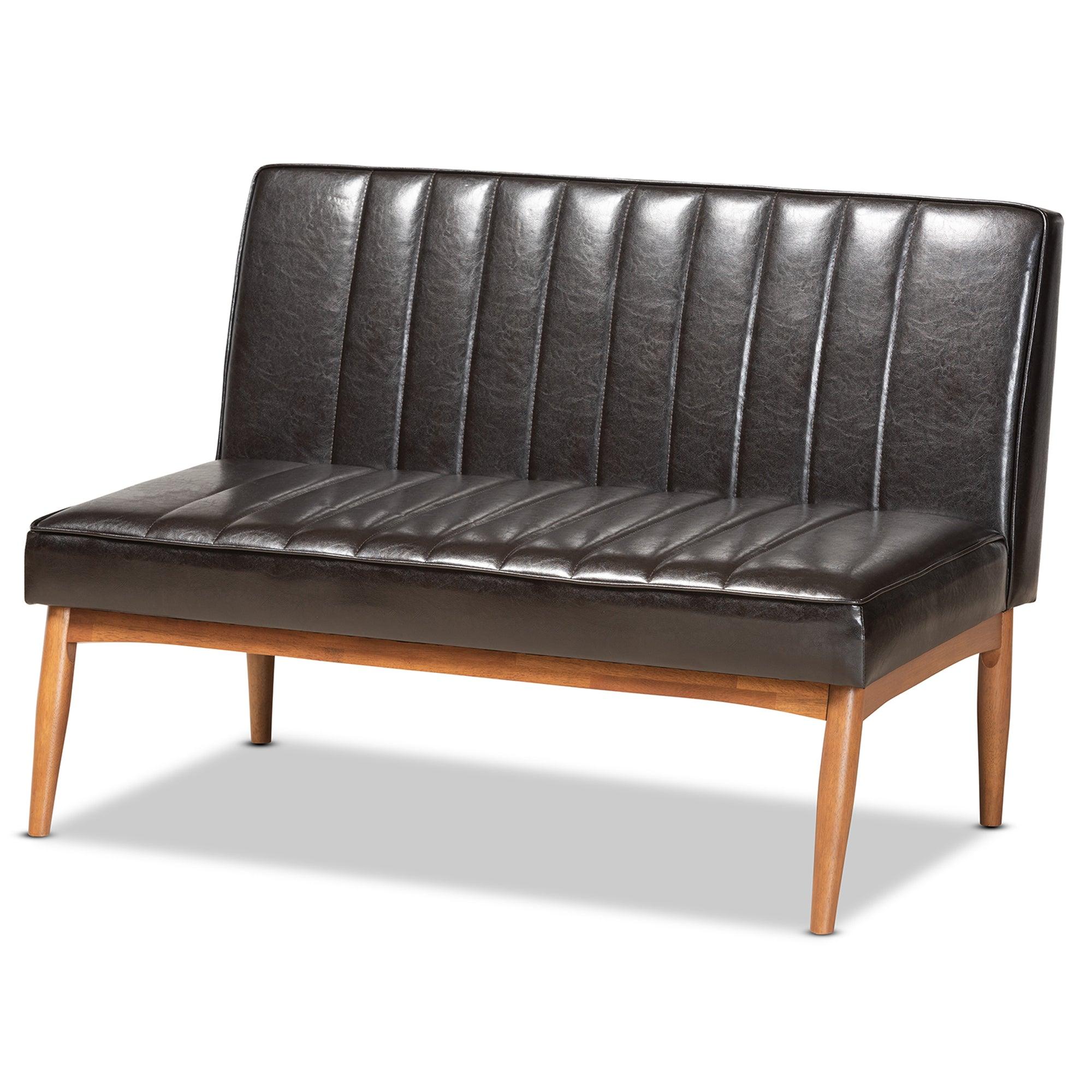 Daymond Mid-Century Modern Faux Leather Upholstered and Finished Wood 5-Piece Dining Nook Set