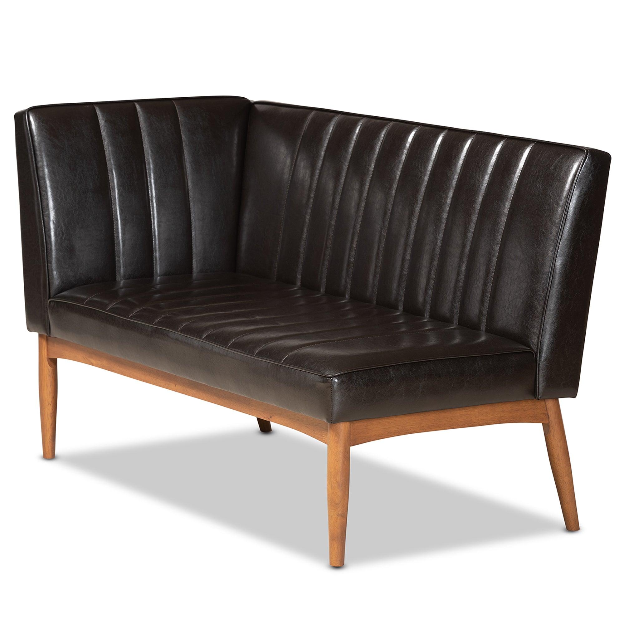 Daymond Mid-Century Modern Faux Leather Upholstered and Finished Wood 5-Piece Dining Nook Set