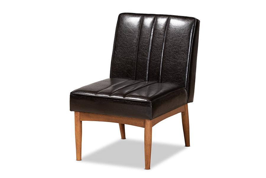 Daymond Mid-Century Modern Faux Leather Upholstered and Finished Wood Dining Chair