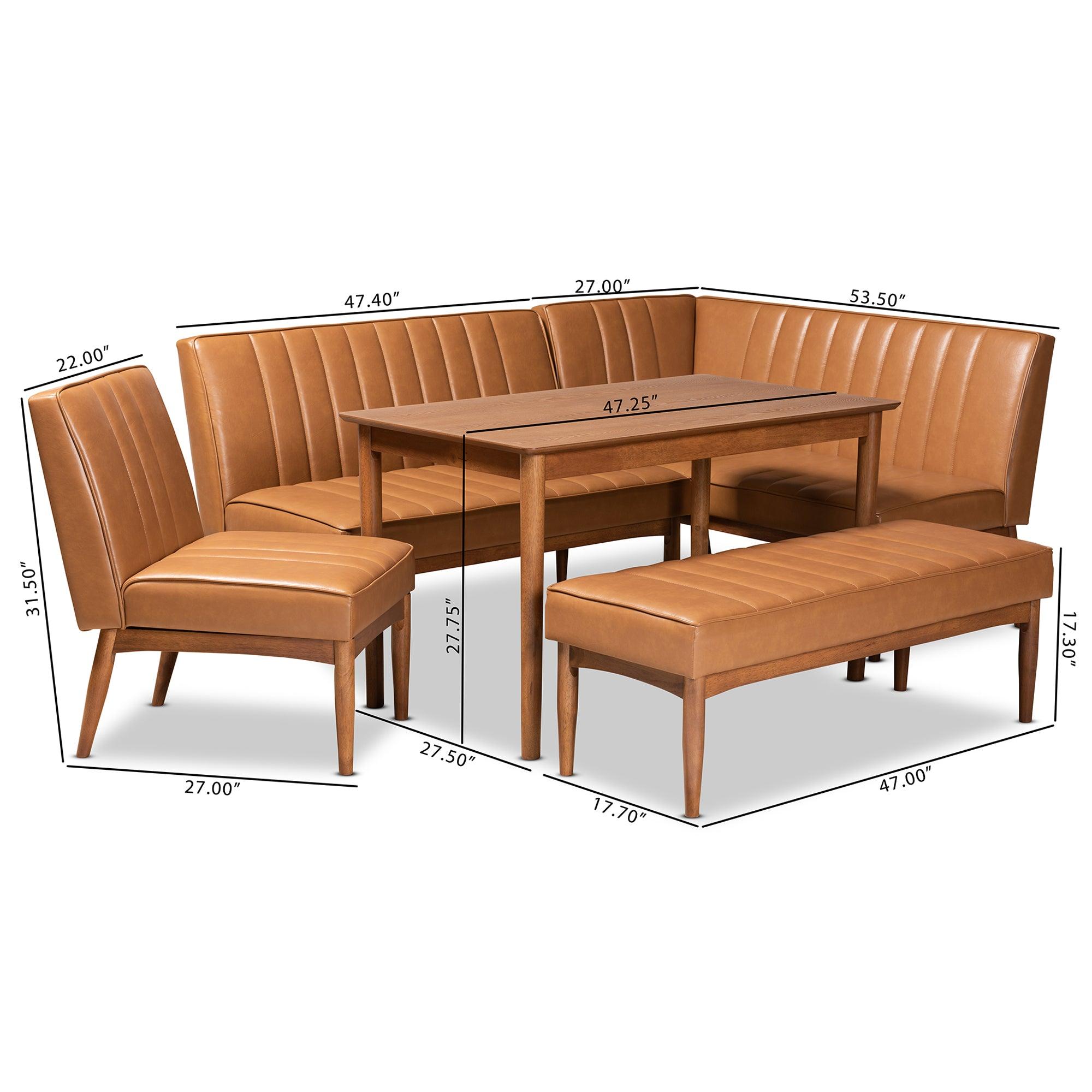 Daymond Mid-Century Modern Faux Leather Upholstered and Finished Wood 5-Piece Dining Nook Set