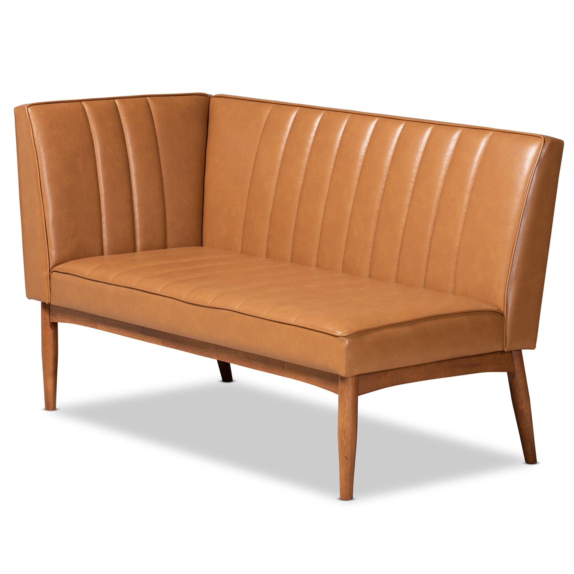 Daymond Mid-Century Modern Faux Leather Upholstered and Finished Wood 5-Piece Dining Nook Set