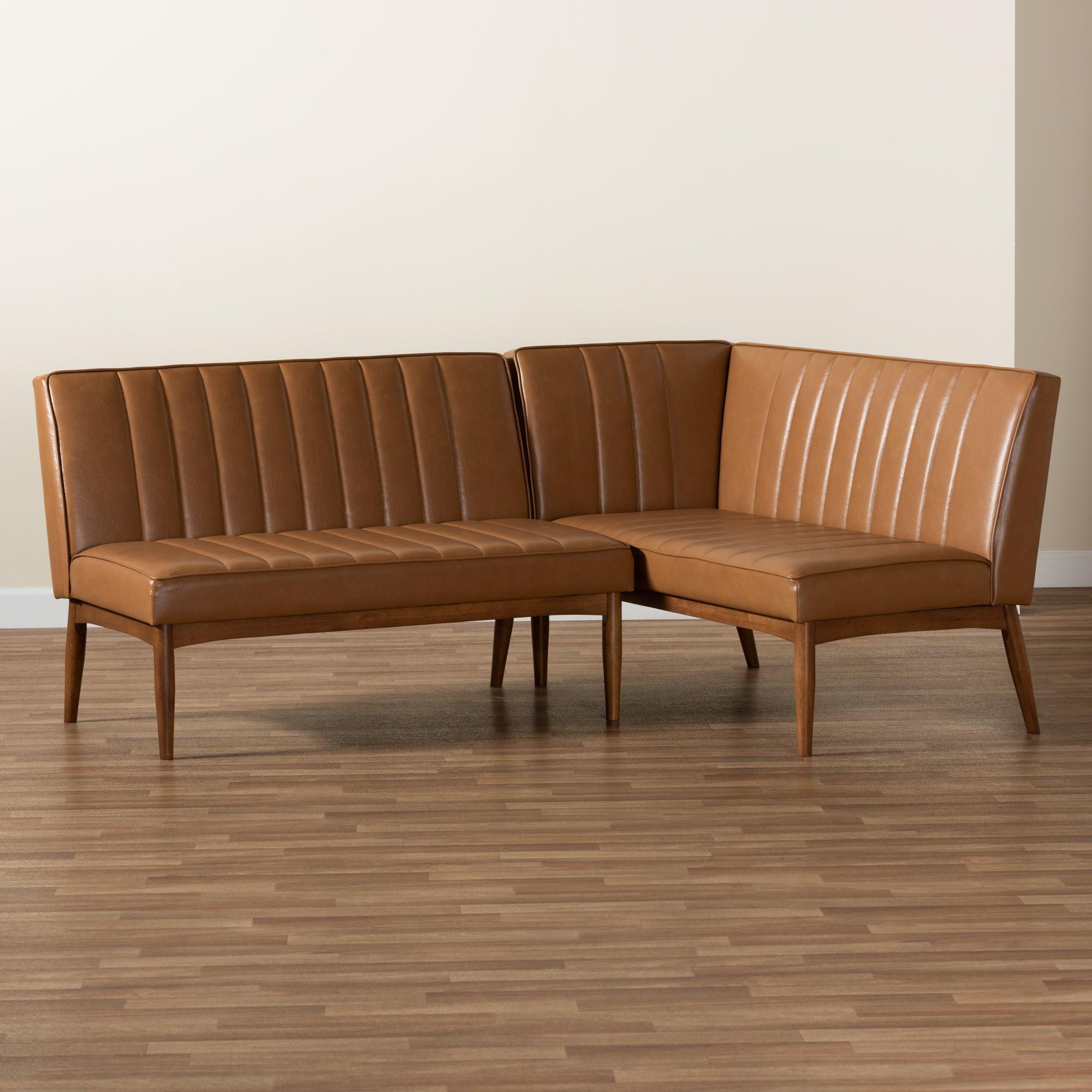 Daymond Mid-Century Modern Faux Leather Upholstered and Finished Wood 2-Piece Dining Nook Banquette Set