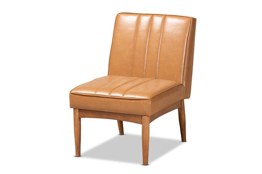 Daymond Mid-Century Modern Faux Leather Upholstered and Finished Wood Dining Chair
