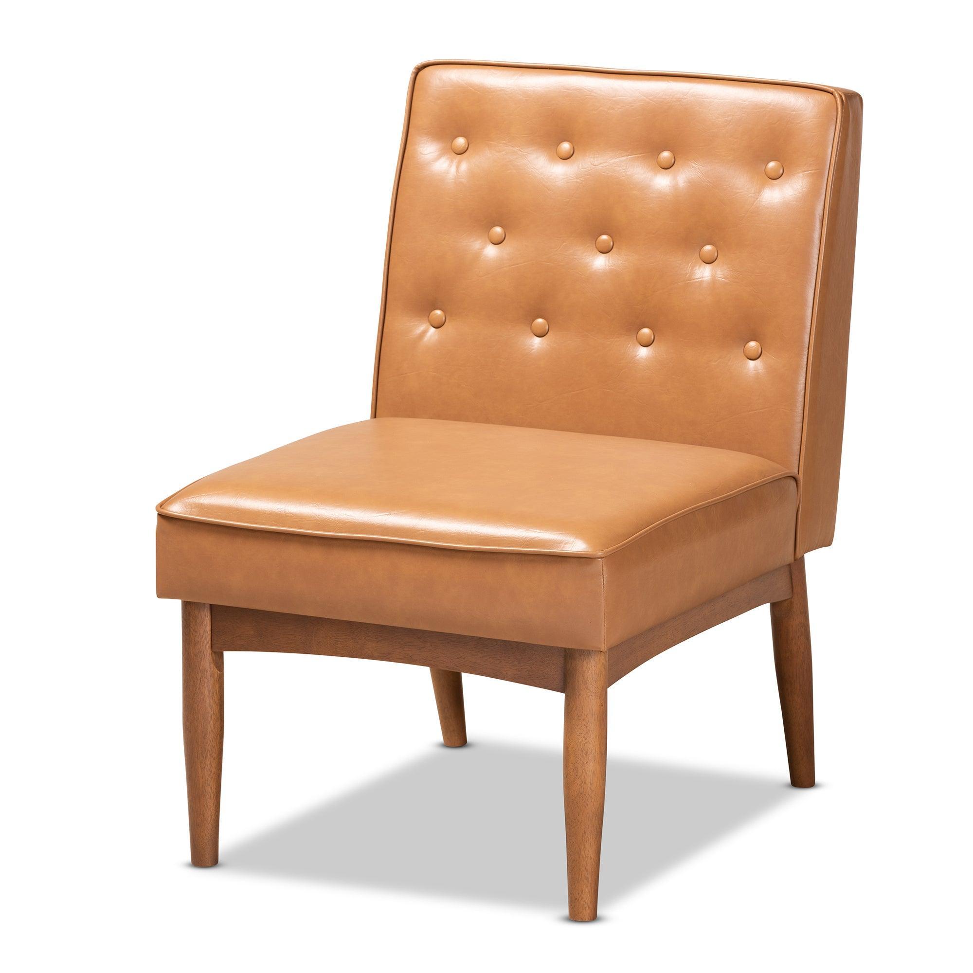 Riordan Mid-Century Modern Faux Leather Upholstered and Finished Wood Dining Chair