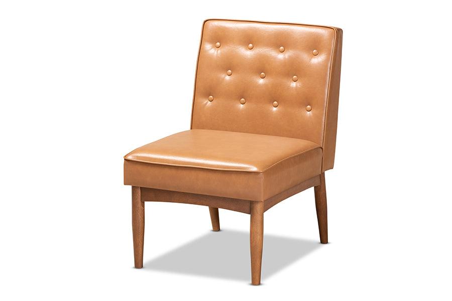 Riordan Mid-Century Modern Faux Leather Upholstered and Finished Wood Dining Chair