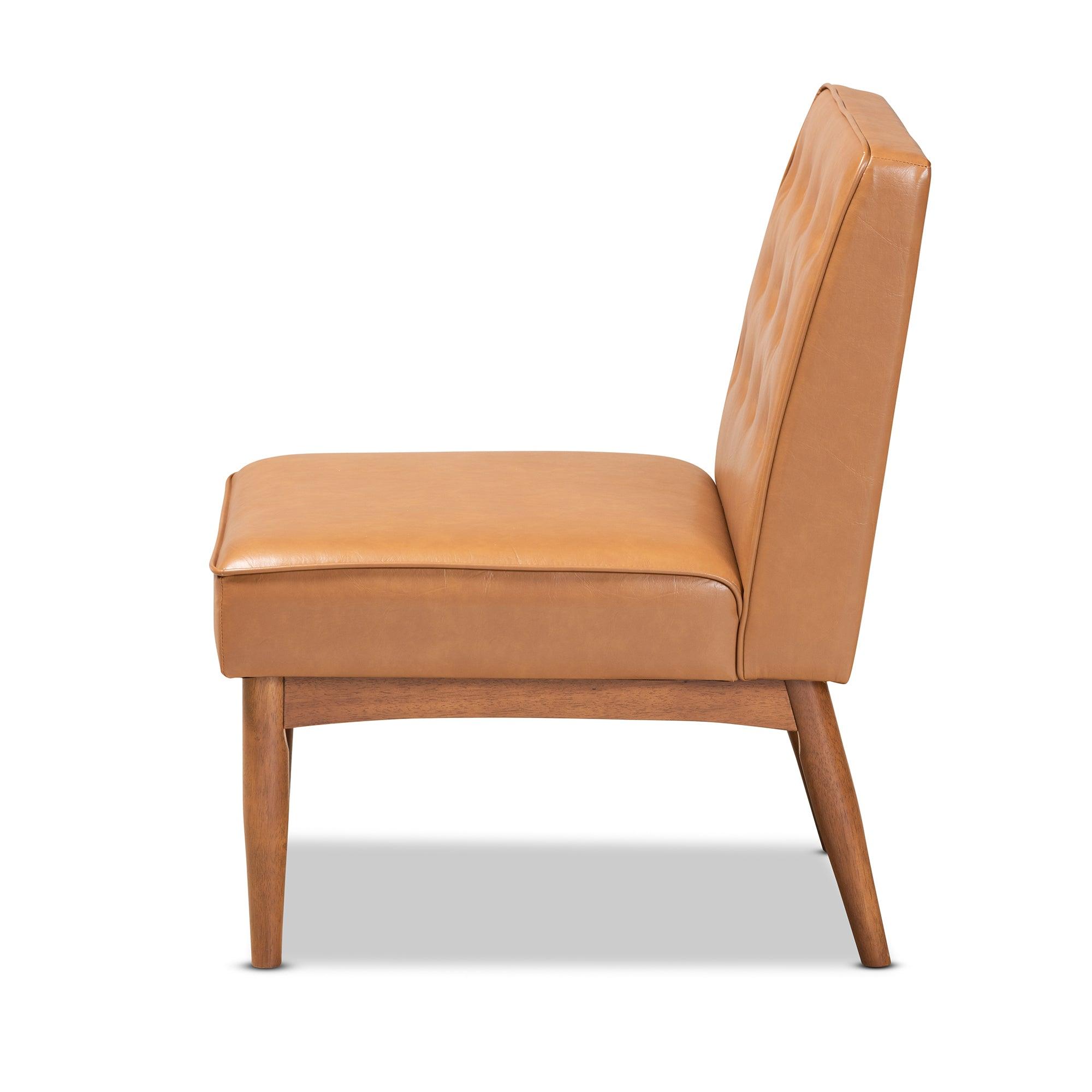 Riordan Mid-Century Modern Faux Leather Upholstered and Finished Wood Dining Chair