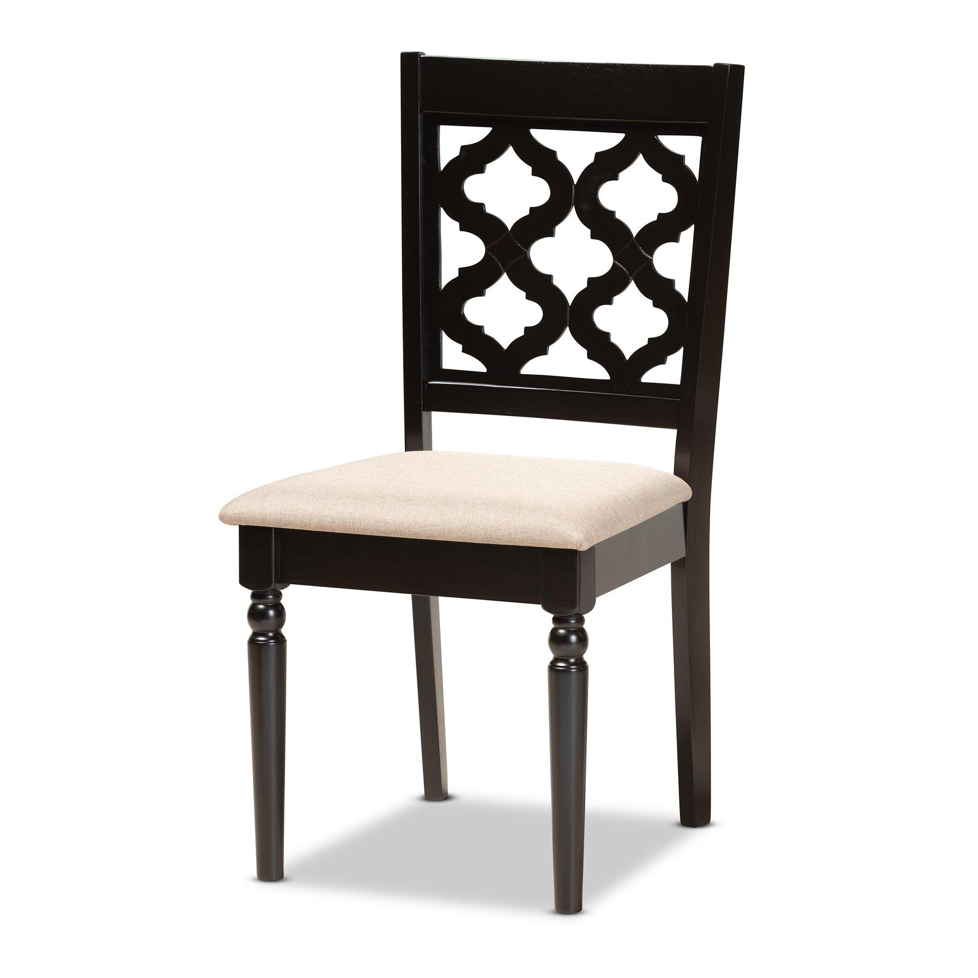 Ramiro Modern and Contemporary Sand Fabric Upholstered and Finished Wood 7-Piece Dining Set