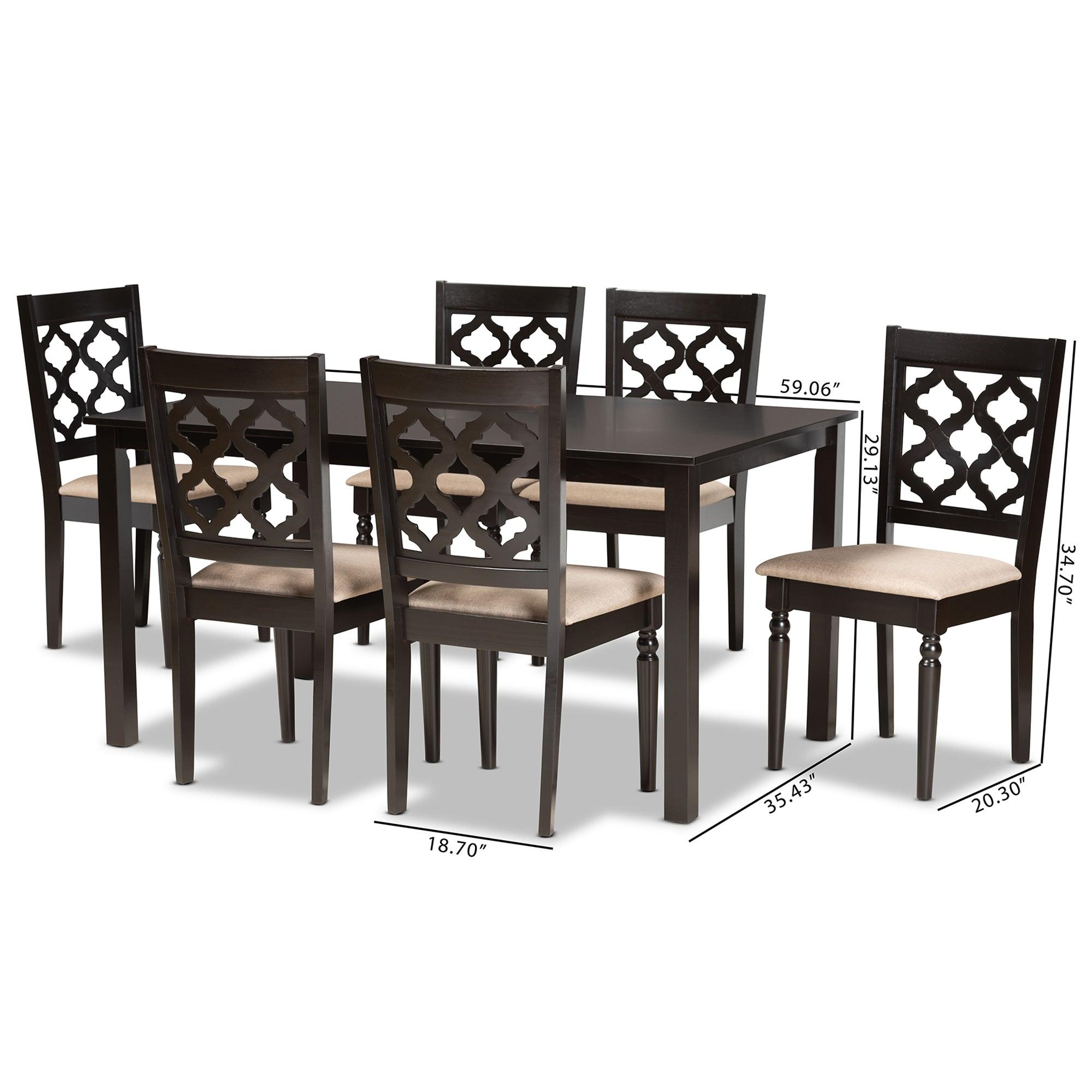 Ramiro Modern and Contemporary Sand Fabric Upholstered and Finished Wood 7-Piece Dining Set