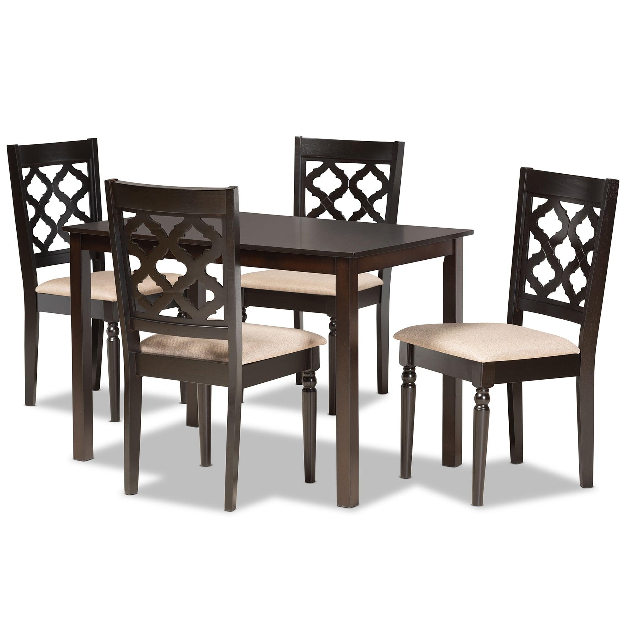 Ramiro Modern and Contemporary Sand Fabric Upholstered and Finished Wood 5-Piece Dining Set