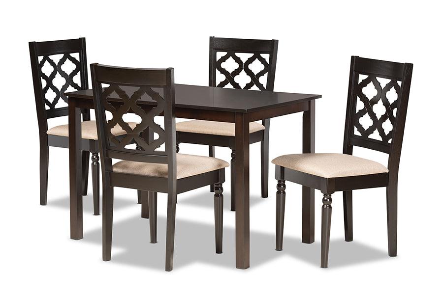Ramiro Modern and Contemporary Sand Fabric Upholstered and Finished Wood 5-Piece Dining Set