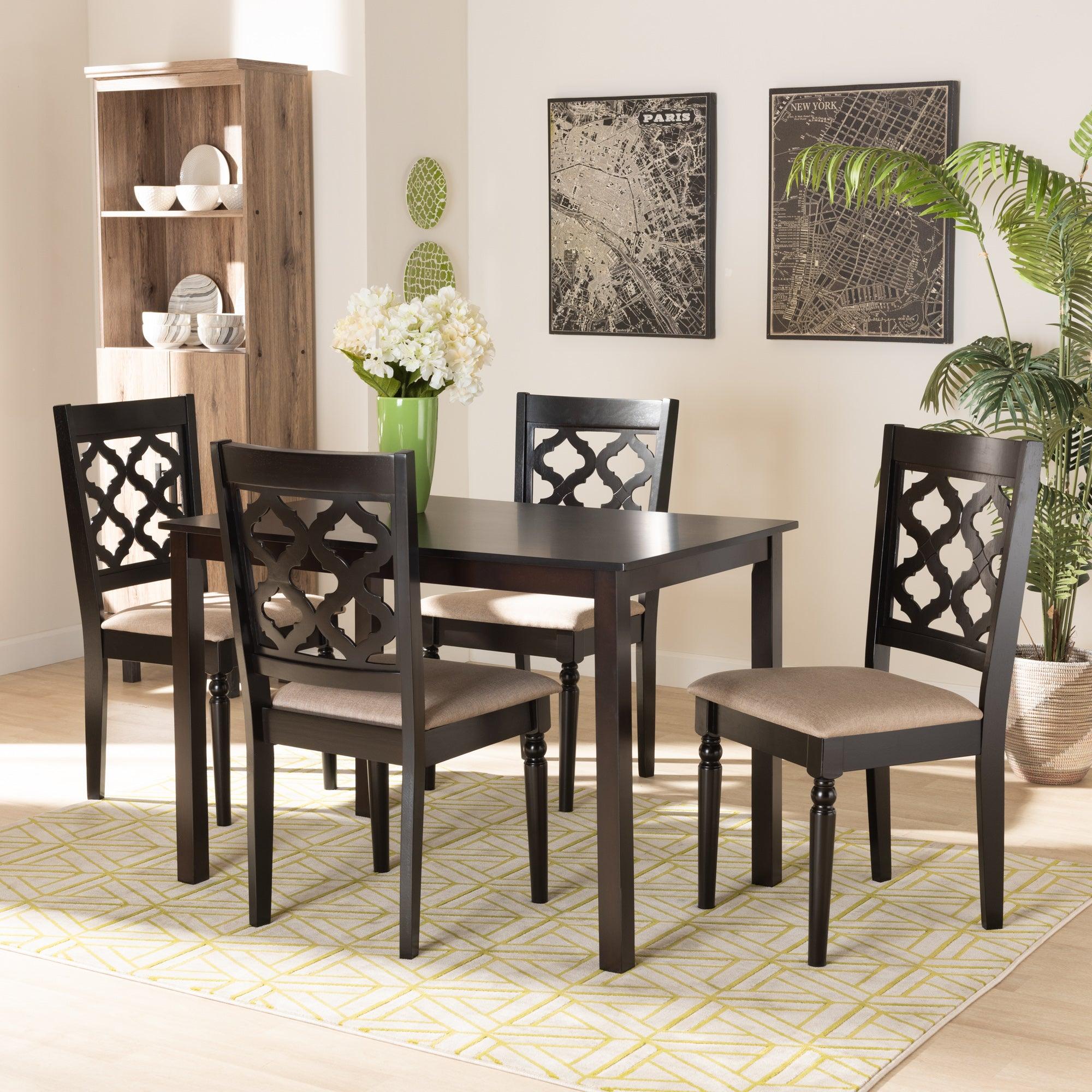 Ramiro Modern and Contemporary Sand Fabric Upholstered and Finished Wood 5-Piece Dining Set
