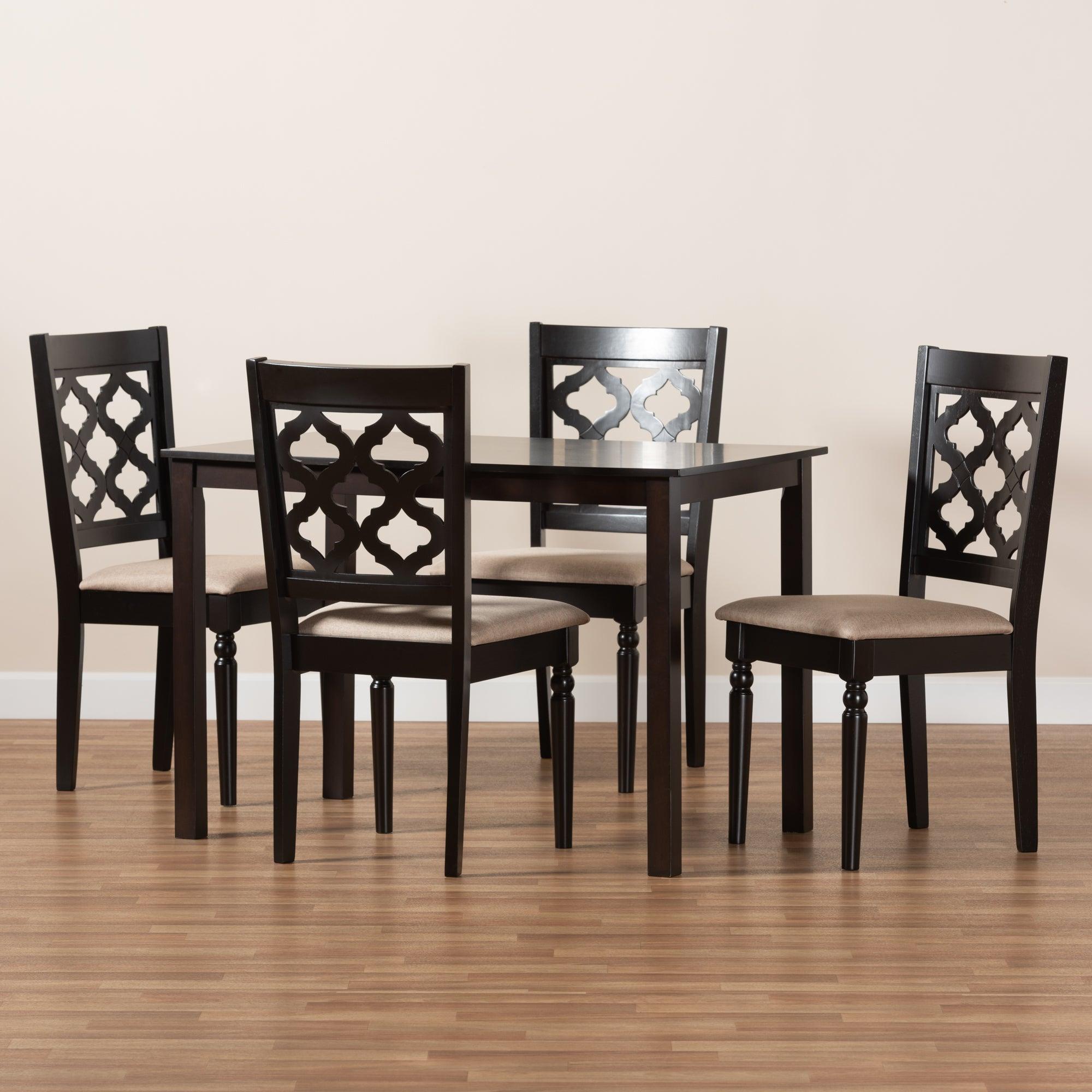 Ramiro Modern and Contemporary Sand Fabric Upholstered and Finished Wood 5-Piece Dining Set