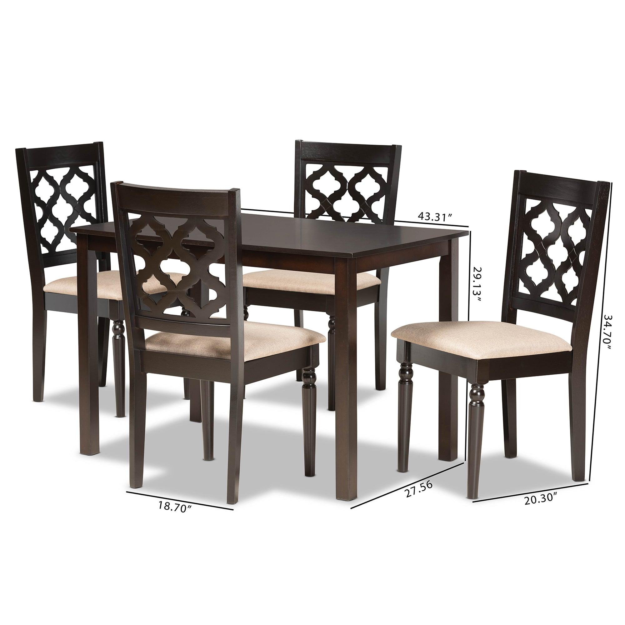 Ramiro Modern and Contemporary Sand Fabric Upholstered and Finished Wood 5-Piece Dining Set