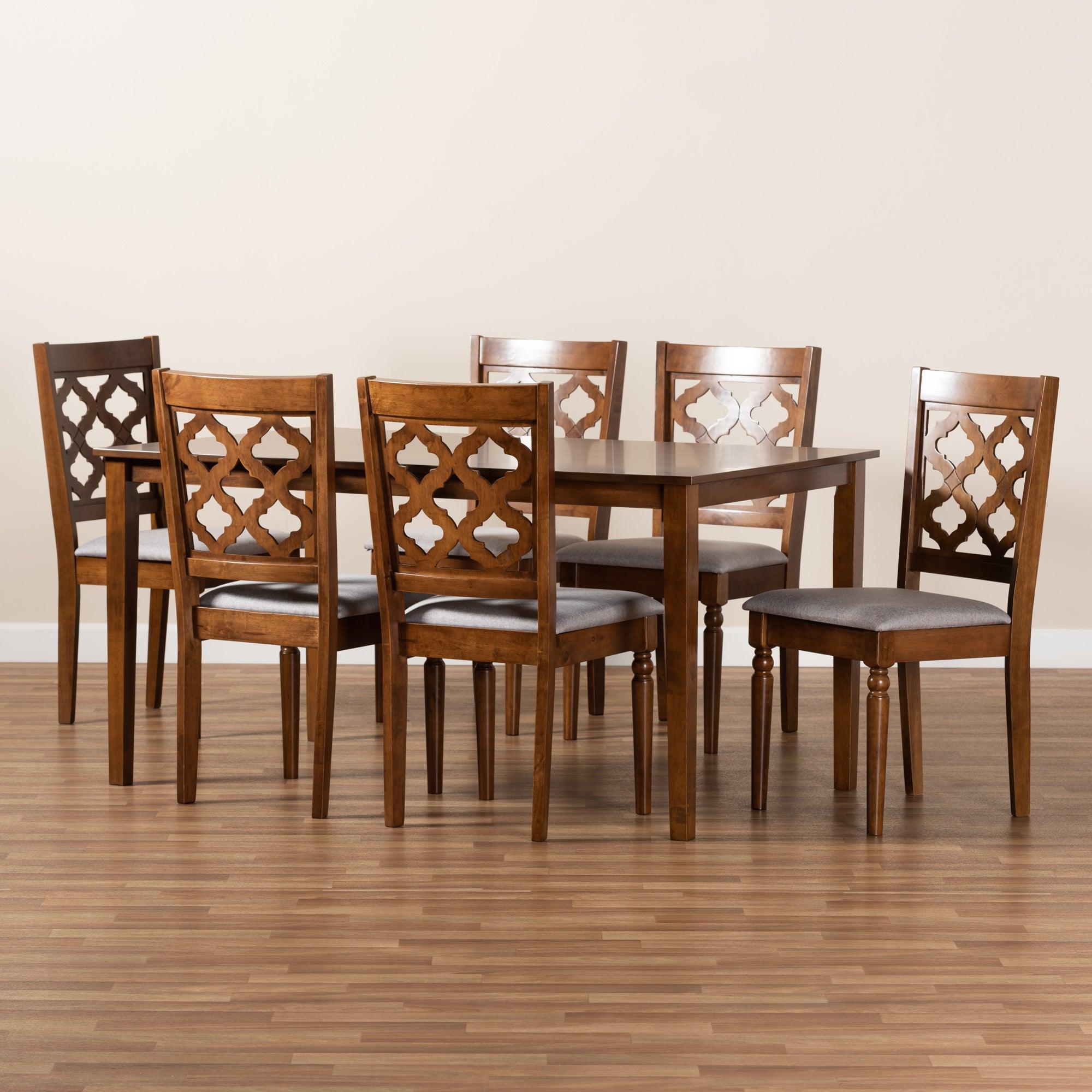 Ramiro Modern and Contemporary Fabric Upholstered and Finished Wood 7-Piece Dining Set