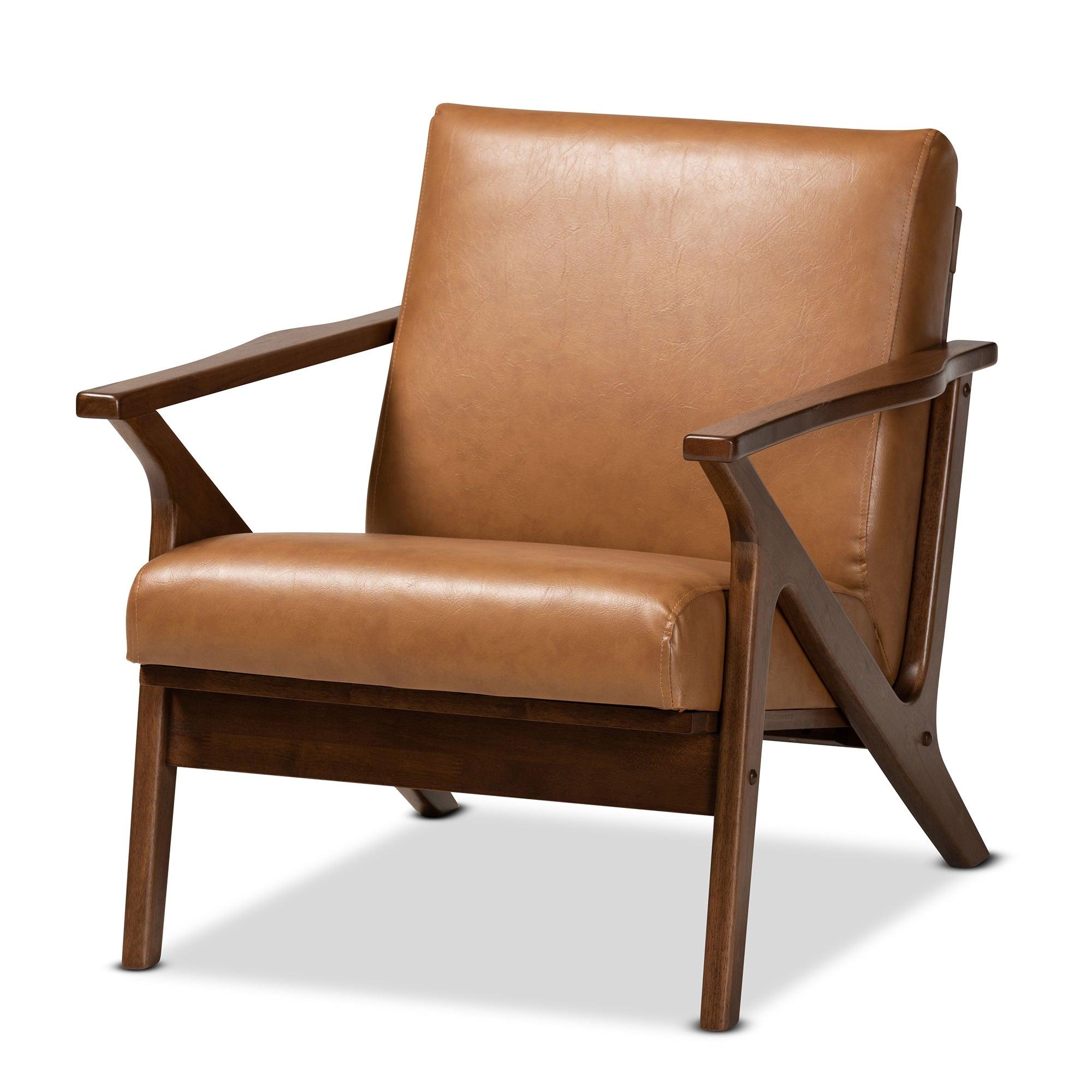Bianca Mid-Century Modern Finished Wood and Faux Leather Effect Lounge Chair