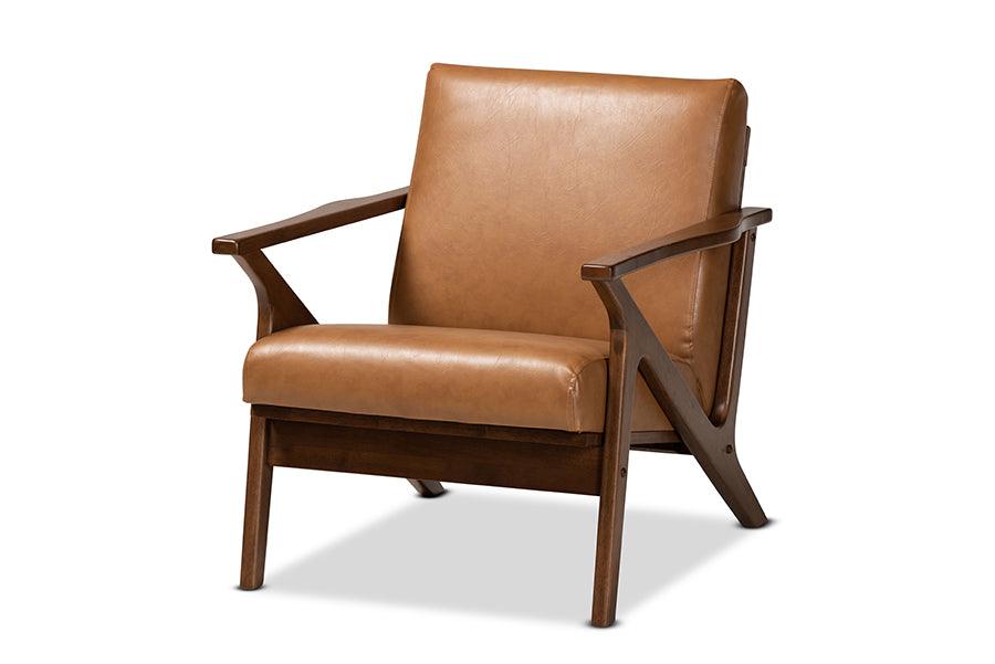 Bianca Mid-Century Modern Finished Wood and Faux Leather Effect Lounge Chair