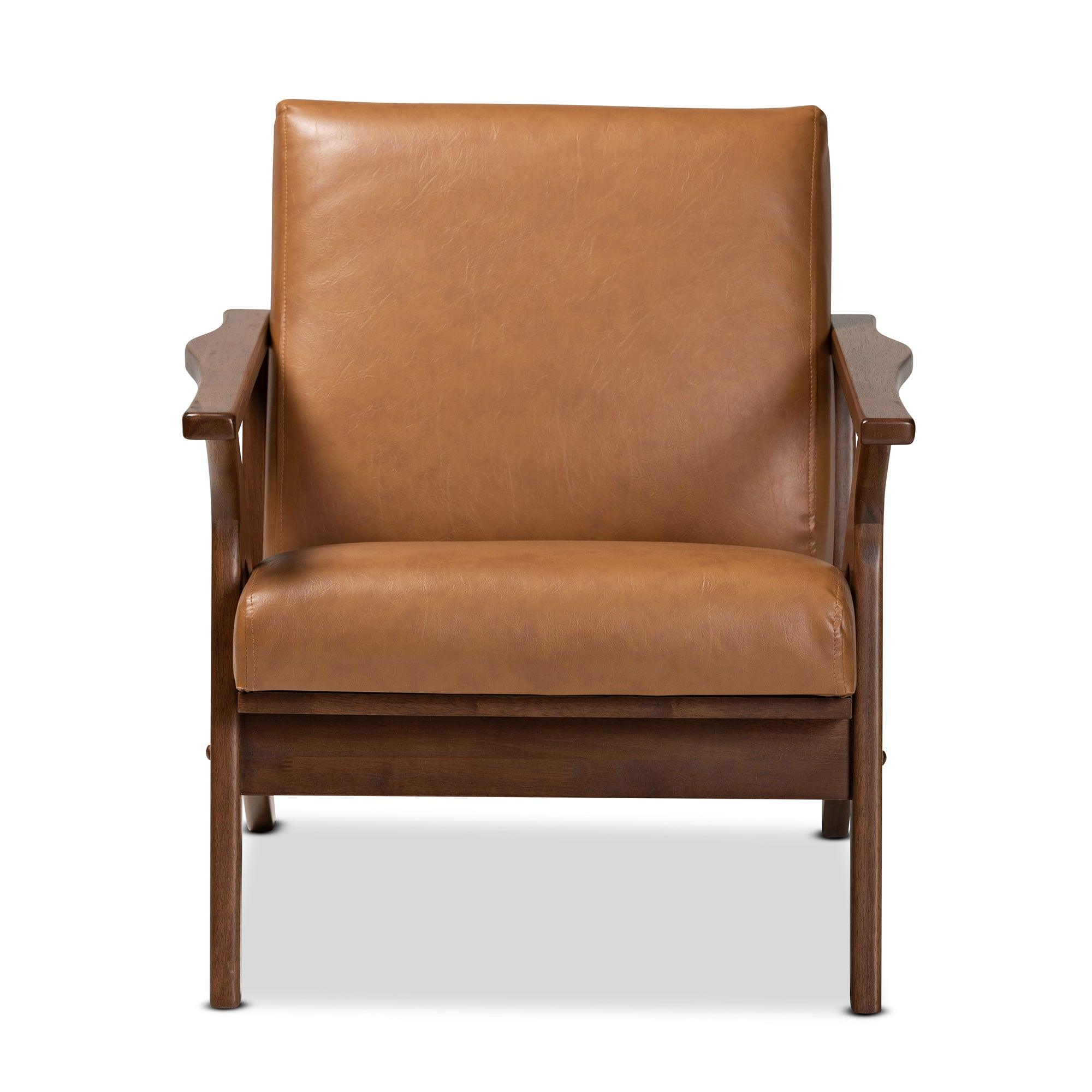 Bianca Mid-Century Modern Finished Wood and Faux Leather Effect Lounge Chair