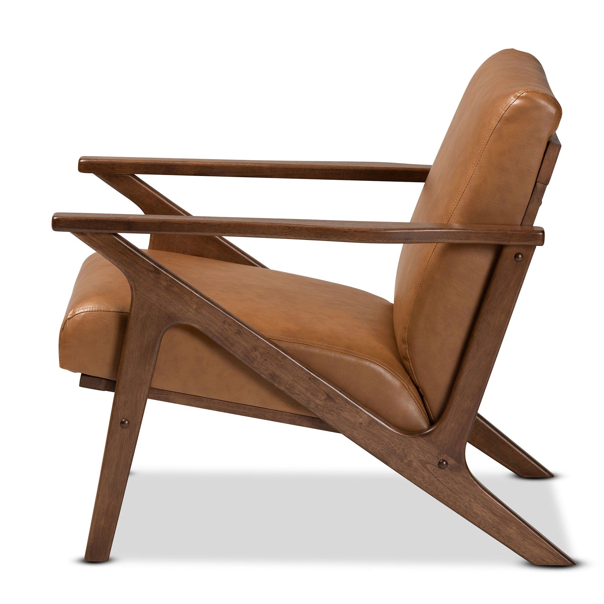 Bianca Mid-Century Modern Finished Wood and Faux Leather Effect Lounge Chair