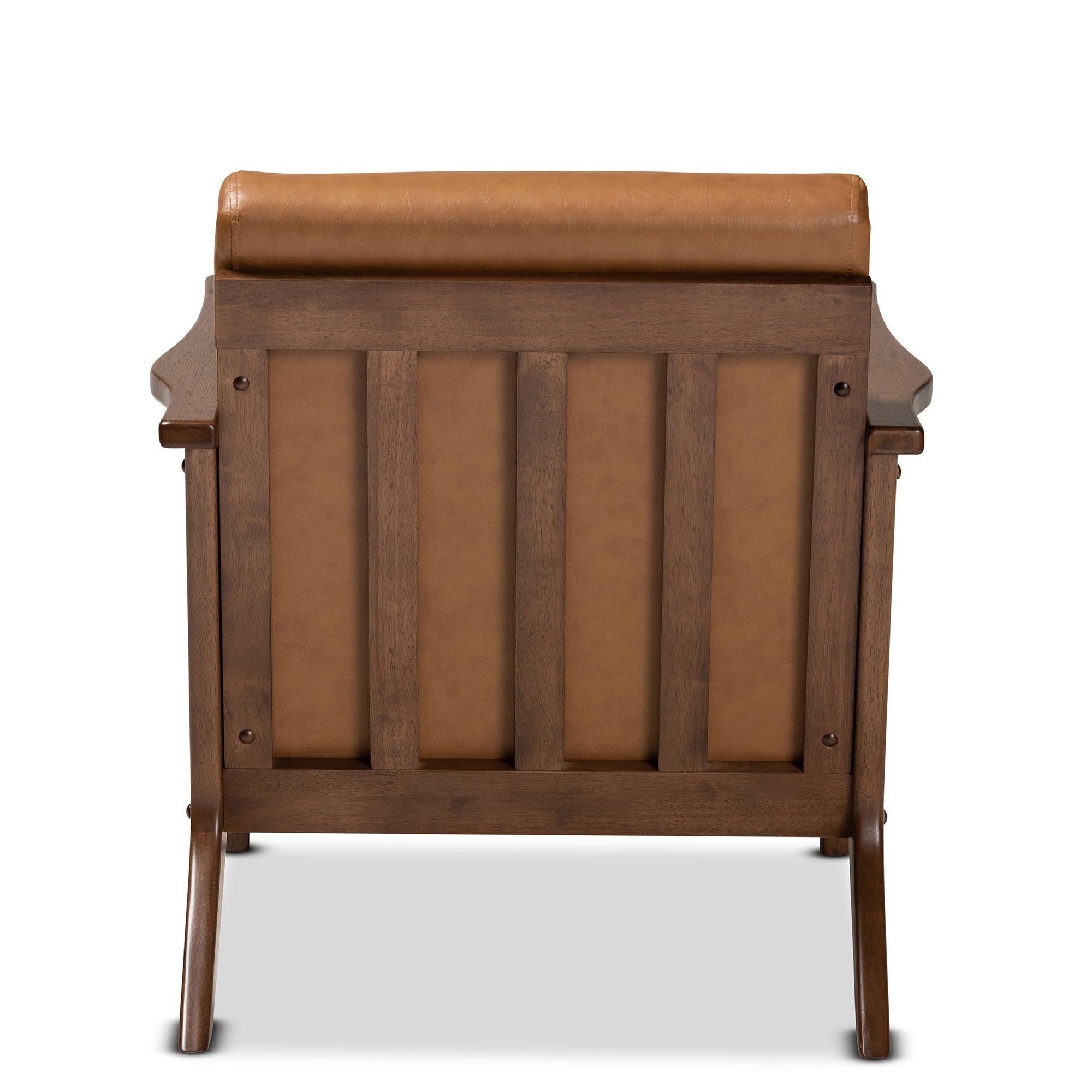 Bianca Mid-Century Modern Finished Wood and Faux Leather Effect Lounge Chair