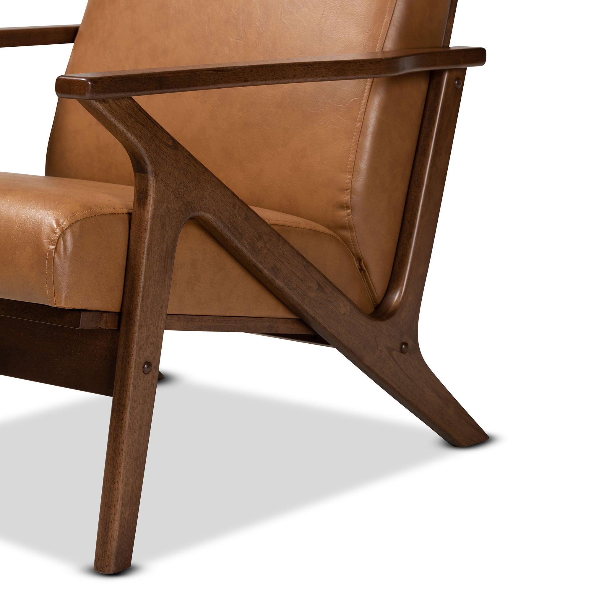 Bianca Mid-Century Modern Finished Wood and Faux Leather Effect Lounge Chair