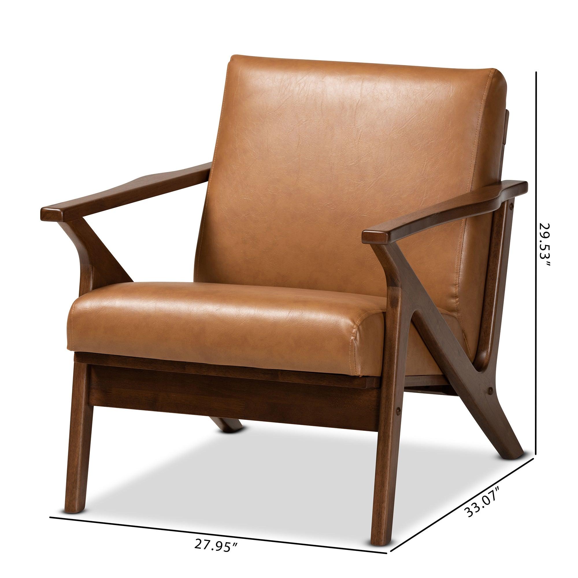 Bianca Mid-Century Modern Finished Wood and Faux Leather Effect Lounge Chair
