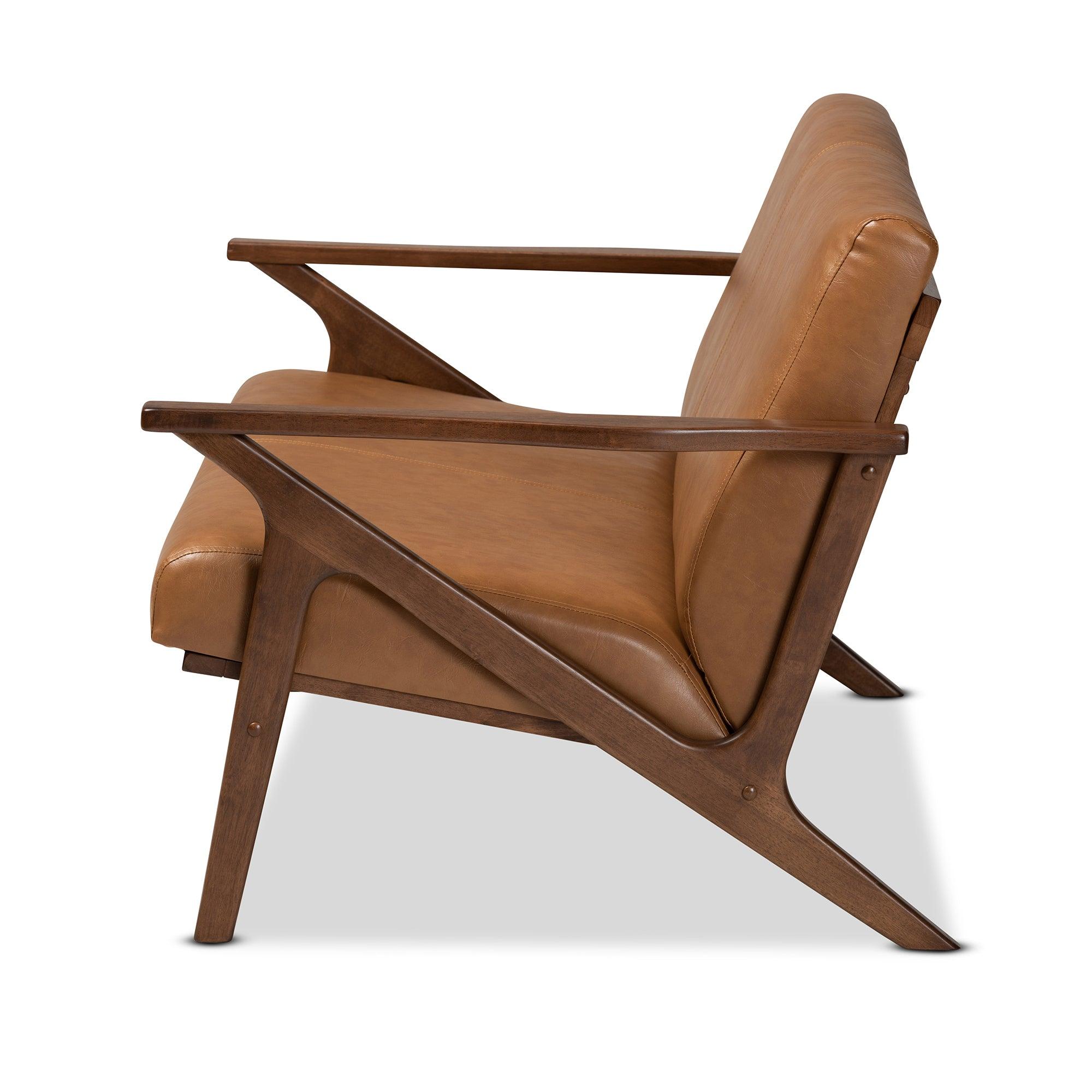 Bianca Mid-Century Modern Finished Wood and Faux Leather Effect Loveseat