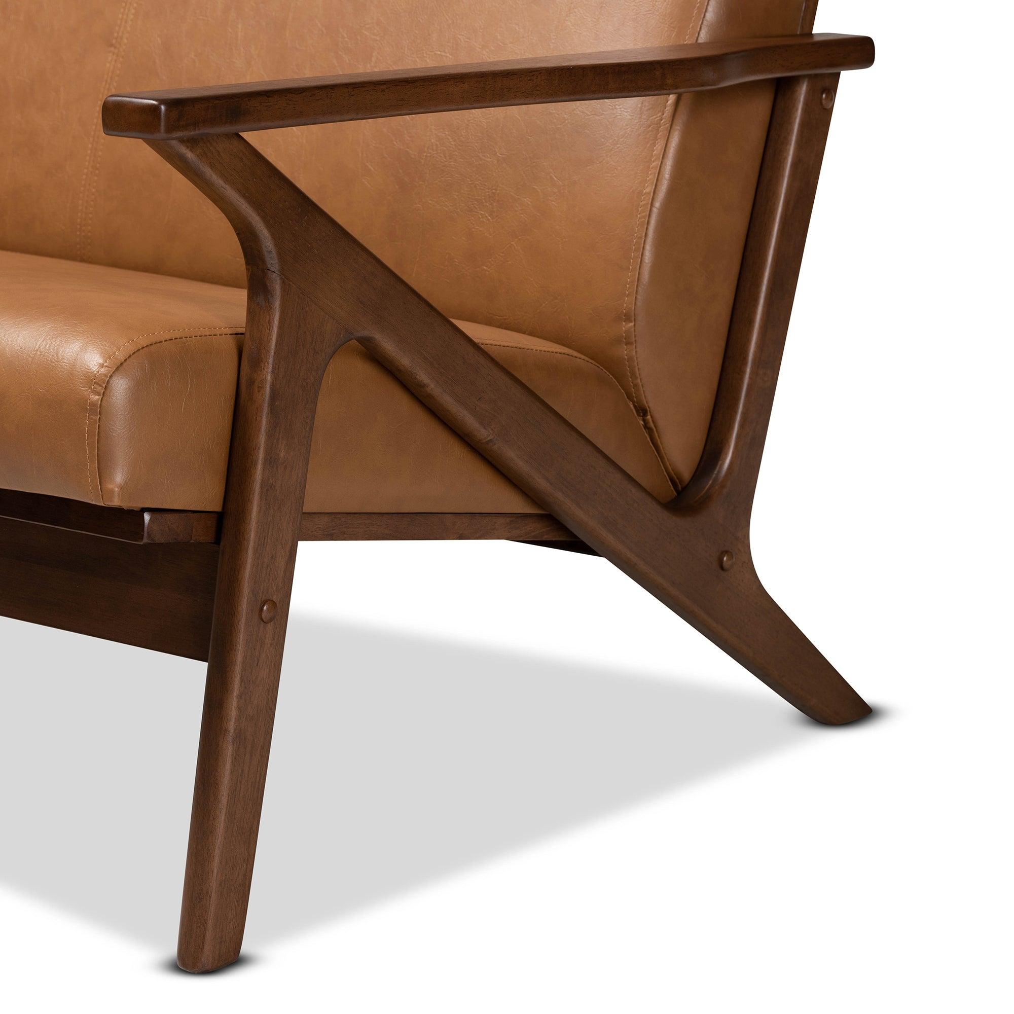 Bianca Mid-Century Modern Finished Wood and Faux Leather Effect Loveseat
