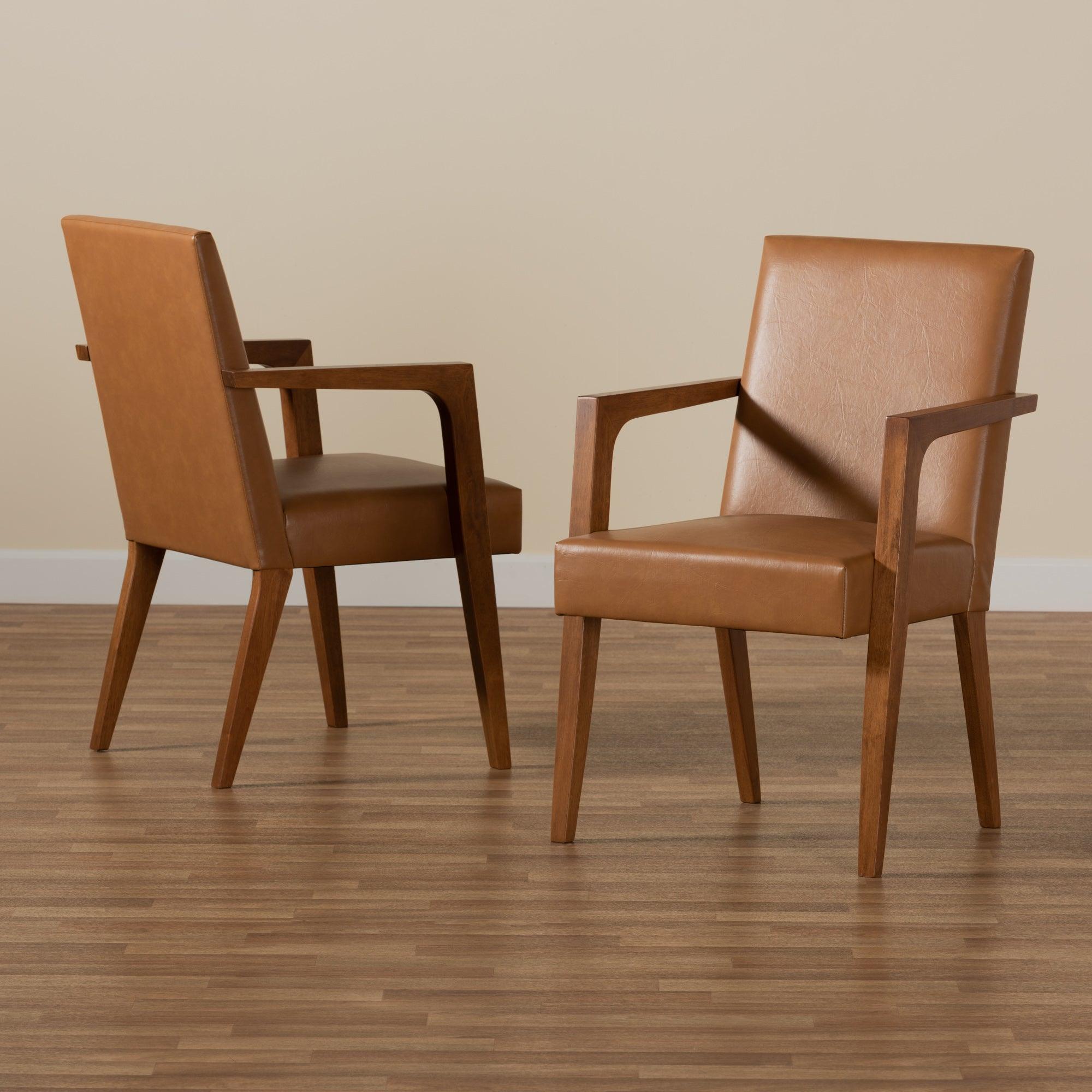 Andrea Mid-Century Modern Faux Leather Upholstered and Finished Wood 2-Piece Armchair Set