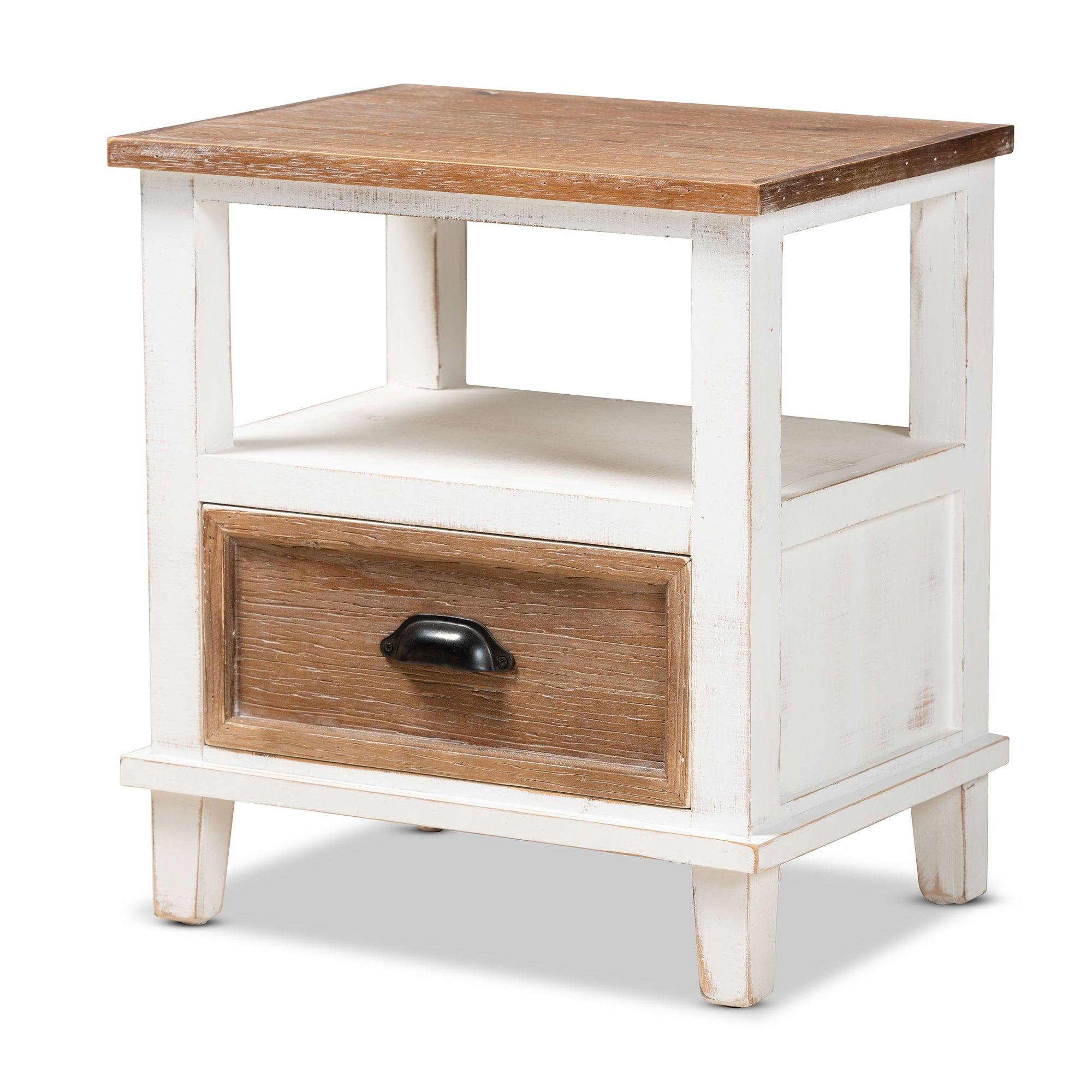 Glynn Rustic Farmhouse Weathered Two-Tone and Finished Wood 1-Drawer End Table