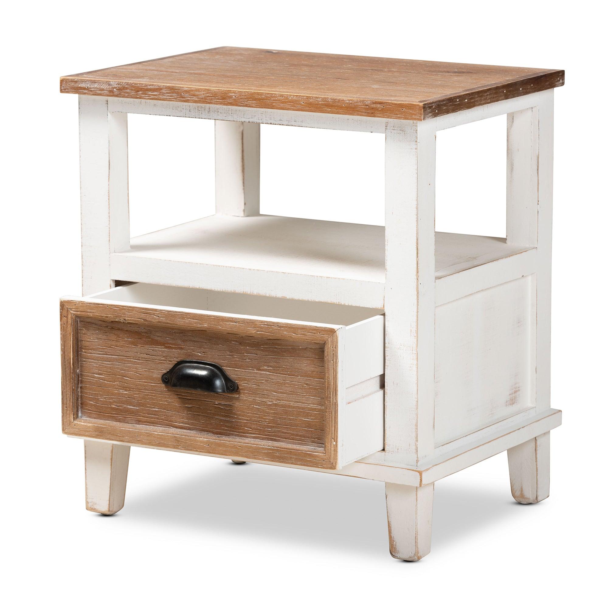 Glynn Rustic Farmhouse Weathered Two-Tone and Finished Wood 1-Drawer End Table