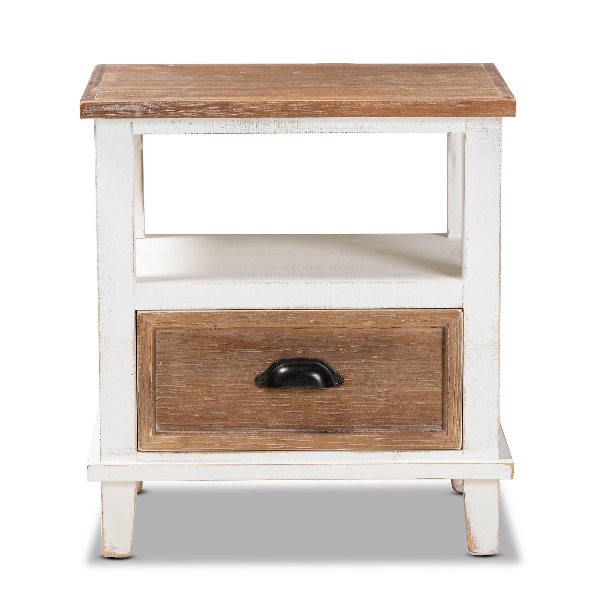Glynn Rustic Farmhouse Weathered Two-Tone and Finished Wood 1-Drawer End Table