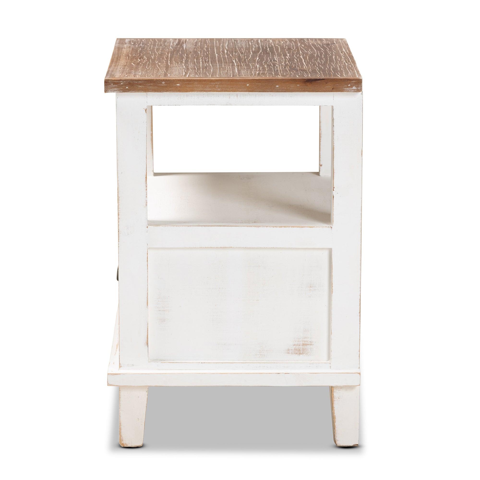 Glynn Rustic Farmhouse Weathered Two-Tone and Finished Wood 1-Drawer End Table