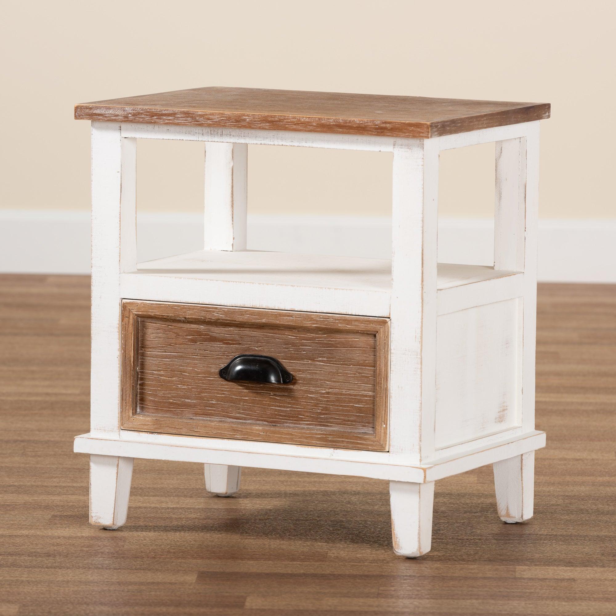 Glynn Rustic Farmhouse Weathered Two-Tone and Finished Wood 1-Drawer End Table