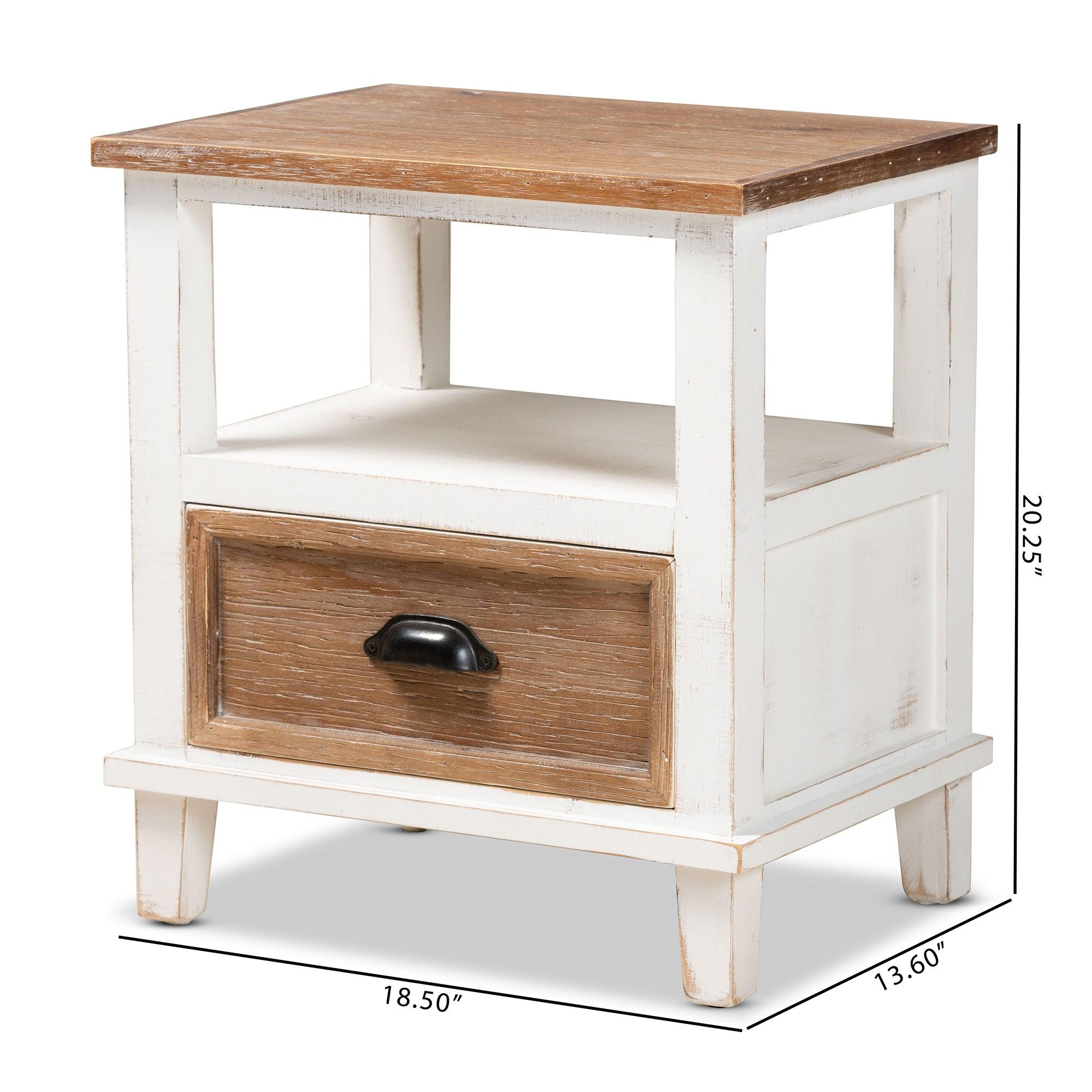 Glynn Rustic Farmhouse Weathered Two-Tone and Finished Wood 1-Drawer End Table