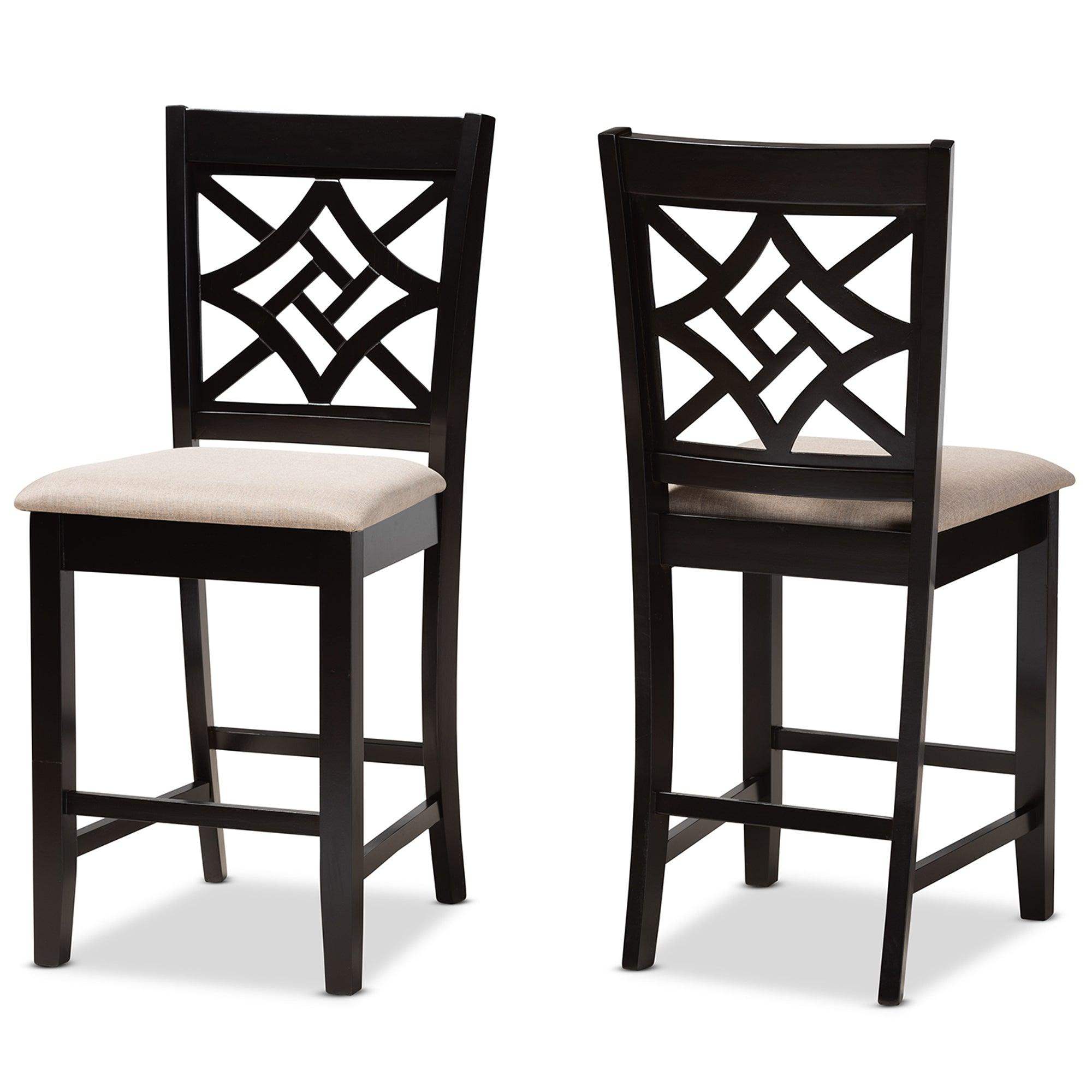 Nicolette Modern and Contemporary Sand Fabric Upholstered and Finished Wood 2-Piece Counter Stool Set