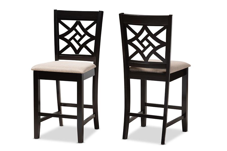 Nicolette Modern and Contemporary Sand Fabric Upholstered and Finished Wood 2-Piece Counter Stool Set