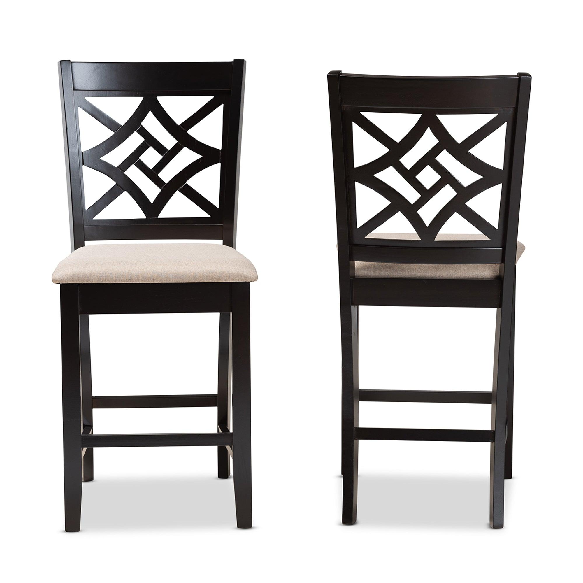 Nicolette Modern and Contemporary Sand Fabric Upholstered and Finished Wood 2-Piece Counter Stool Set