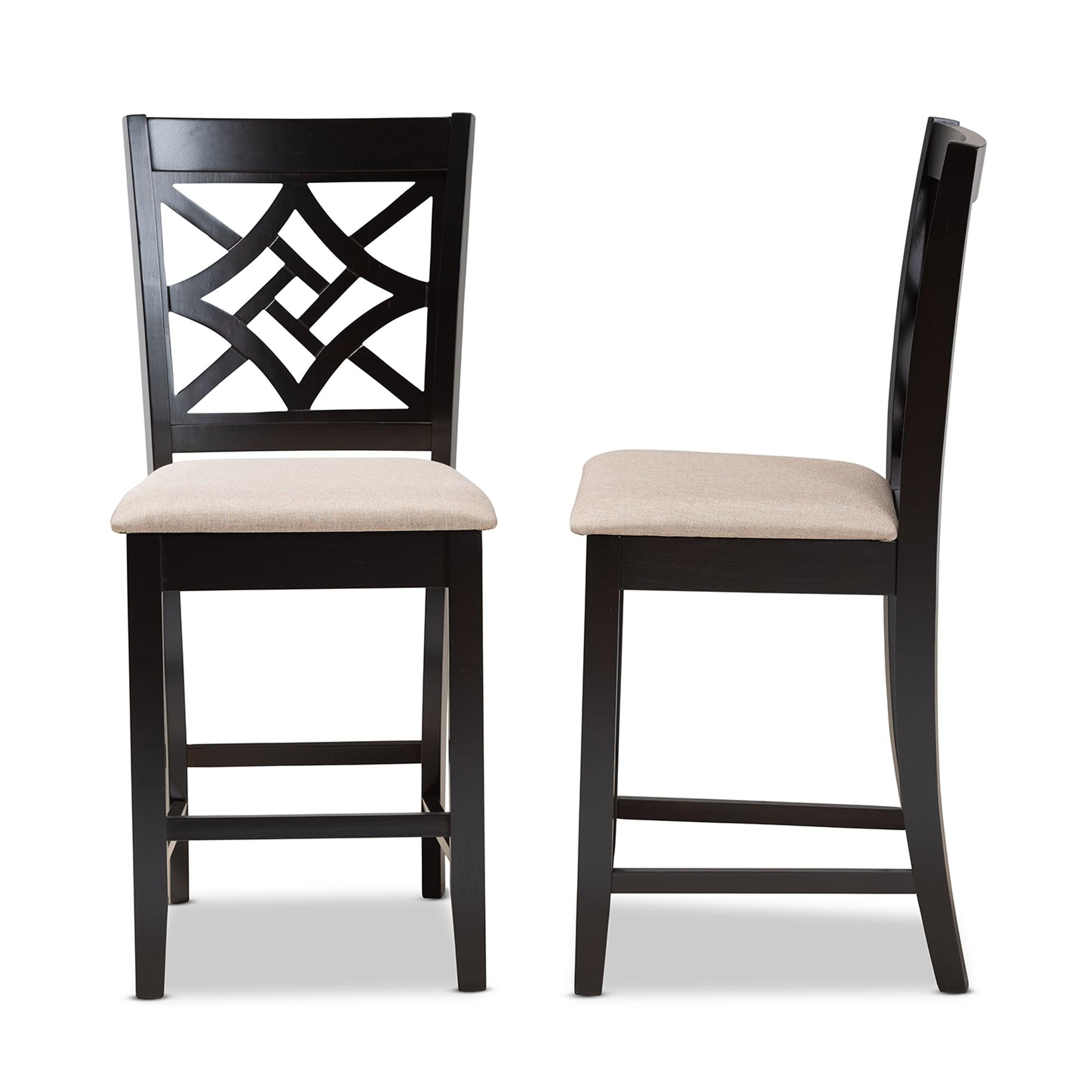 Nicolette Modern and Contemporary Sand Fabric Upholstered and Finished Wood 2-Piece Counter Stool Set