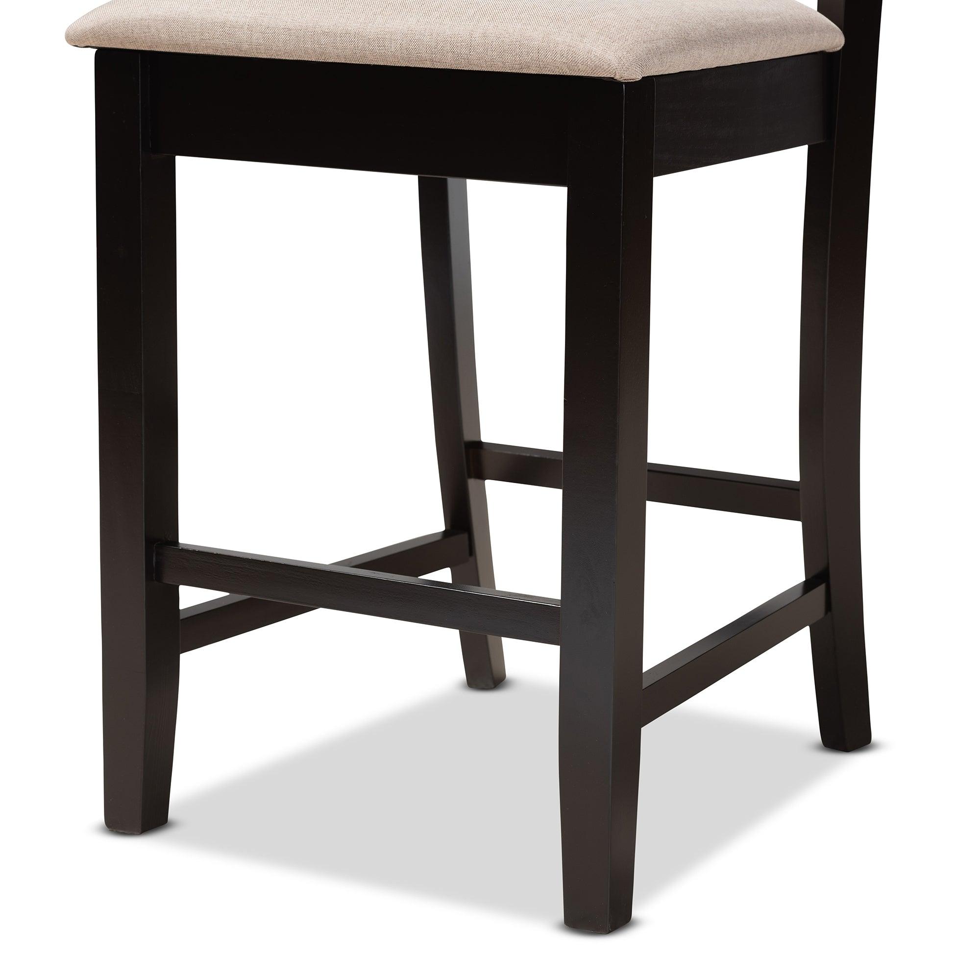 Nicolette Modern and Contemporary Sand Fabric Upholstered and Finished Wood 2-Piece Counter Stool Set