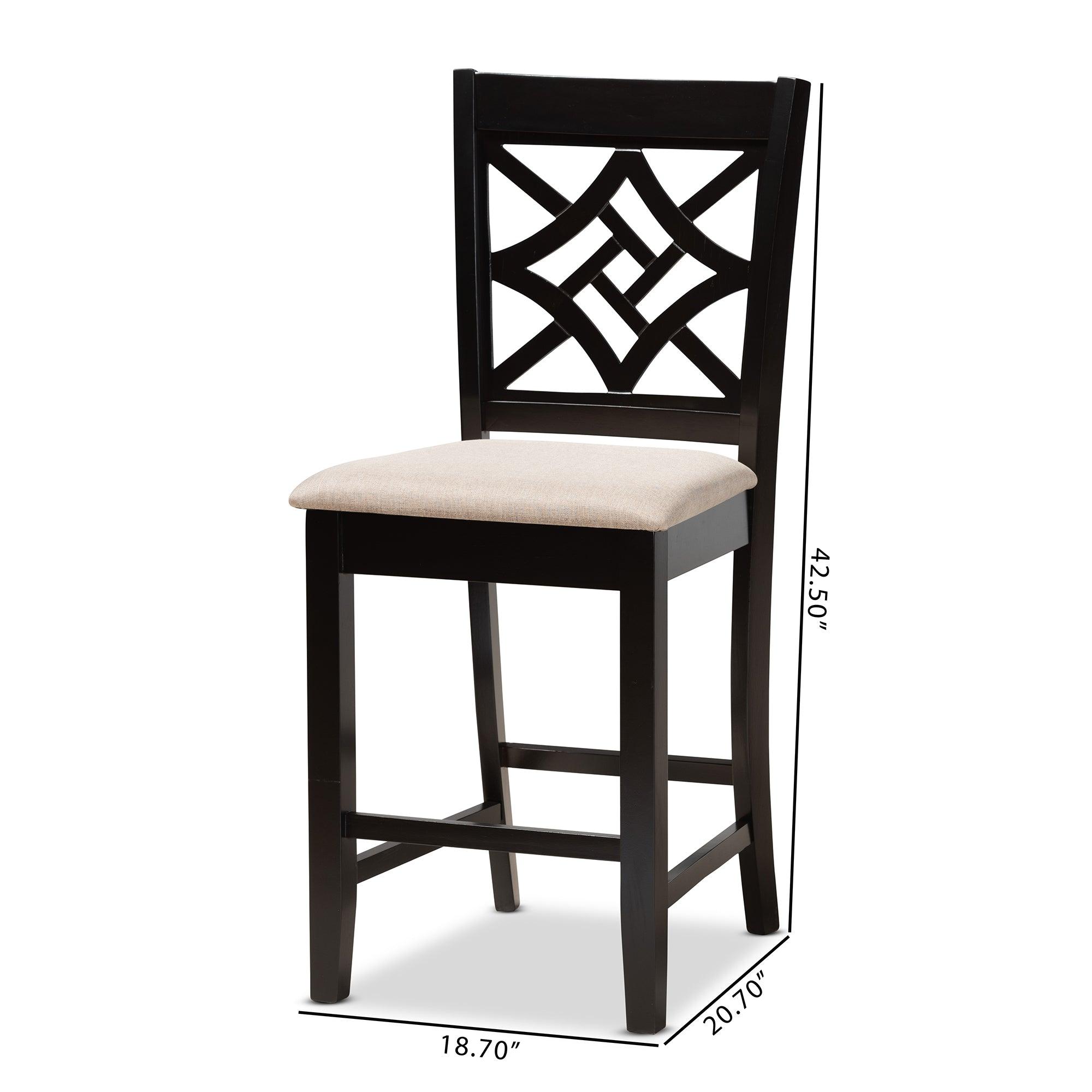 Nicolette Modern and Contemporary Sand Fabric Upholstered and Finished Wood 2-Piece Counter Stool Set