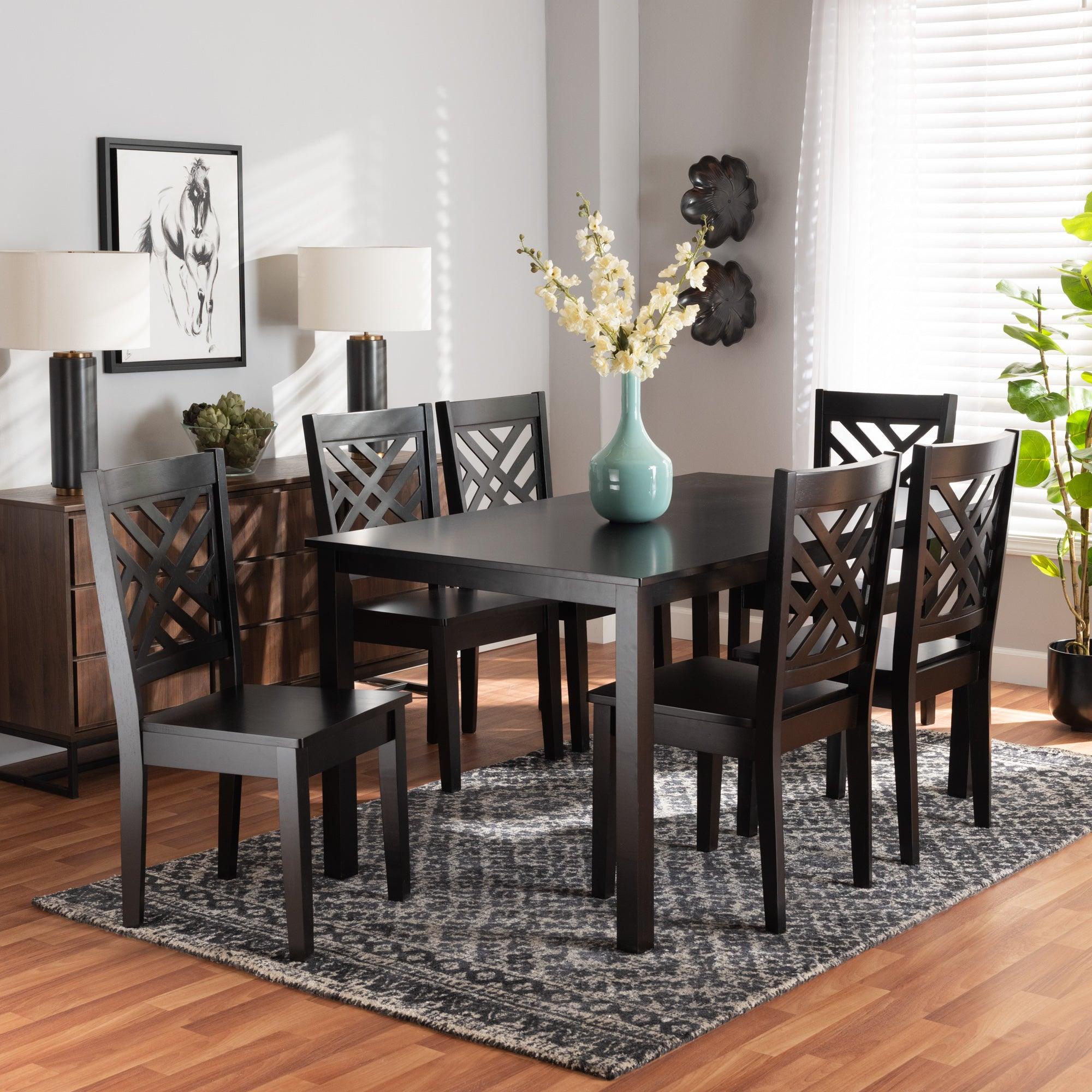 Ani Modern and Contemporary Finished Wood 7-Piece Dining Set