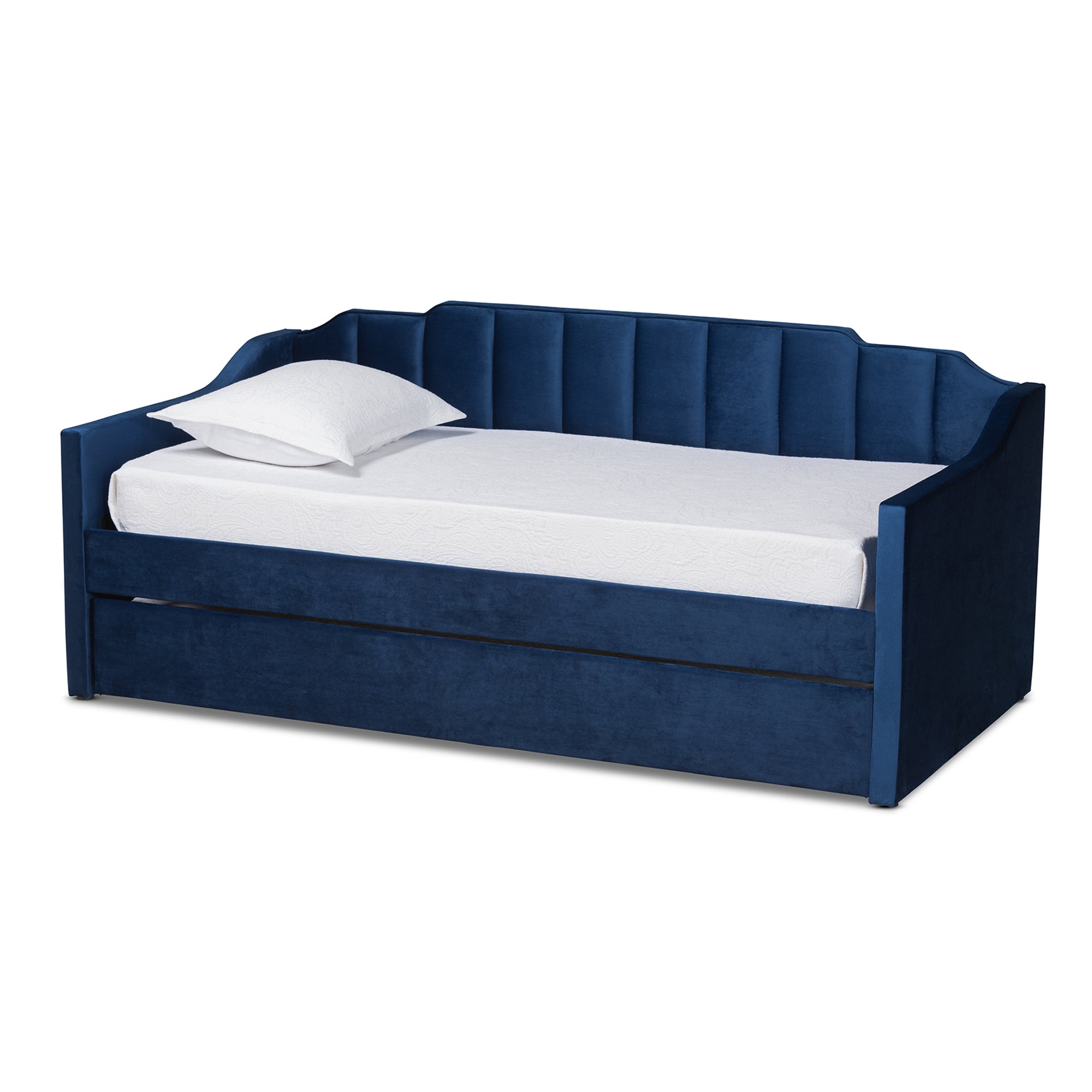Lennon Modern and Contemporary Velvet Fabric Upholstered Daybed with Trundle