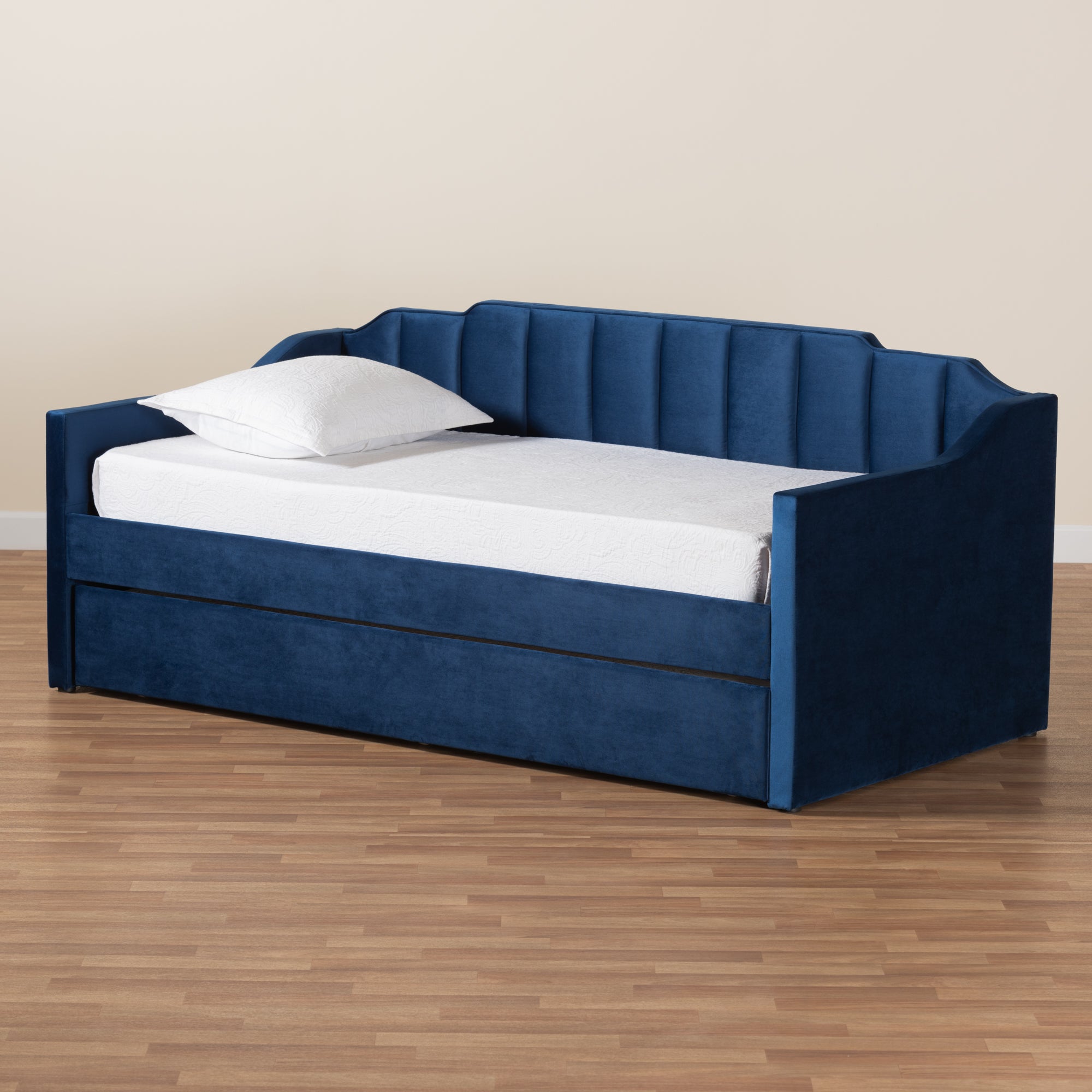 Lennon Modern and Contemporary Velvet Fabric Upholstered Daybed with Trundle