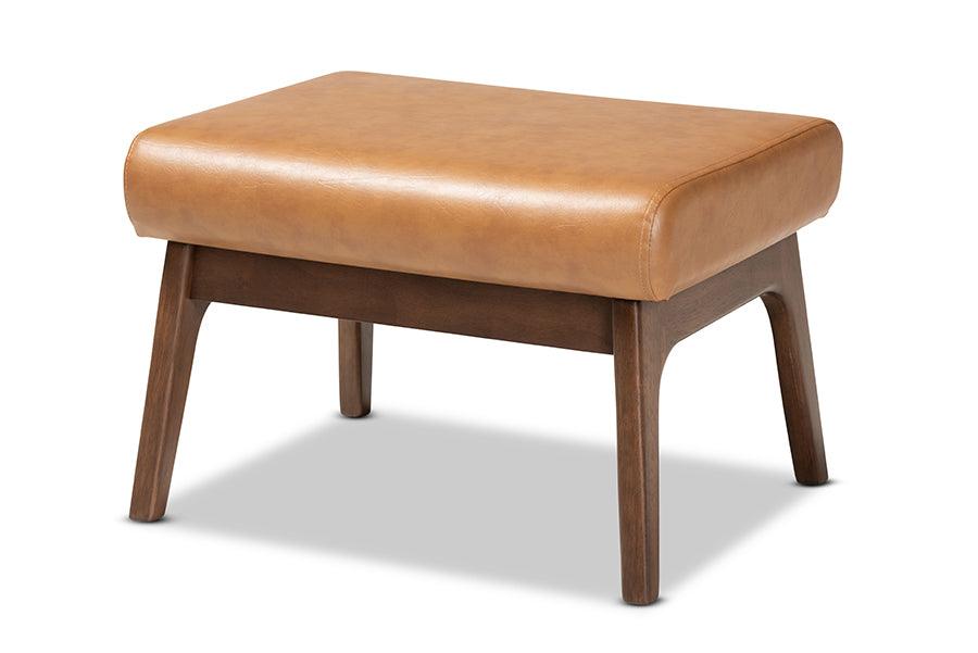 Bianca Mid-Century Modern Finished Wood and Faux Leather Effect Ottoman