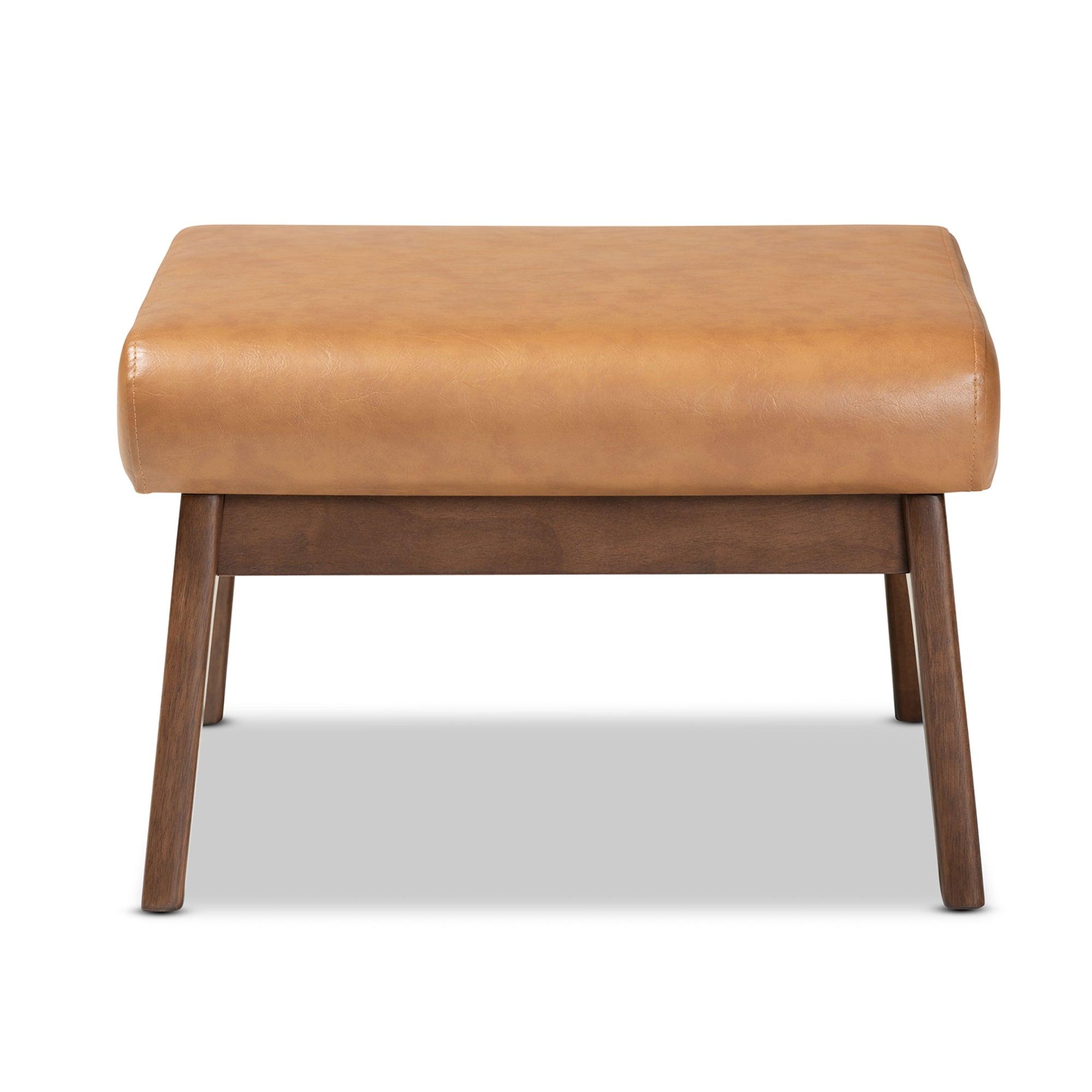Bianca Mid-Century Modern Finished Wood and Faux Leather Effect Ottoman