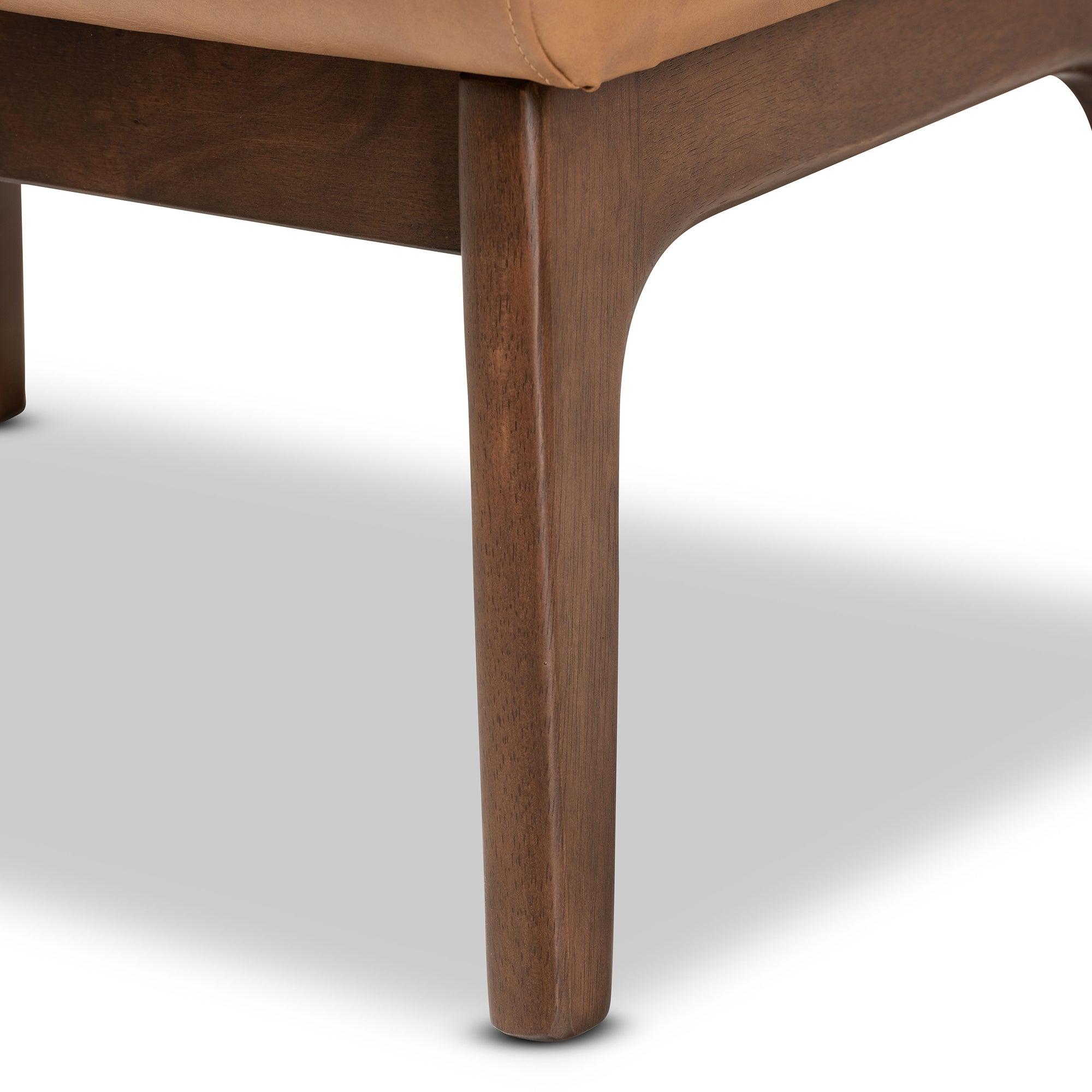 Bianca Mid-Century Modern Finished Wood and Faux Leather Effect Ottoman